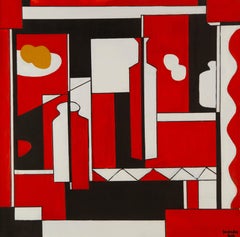 Pengfei Yan - Tecnica mista originale contemporanea "Geometria - Rosso".