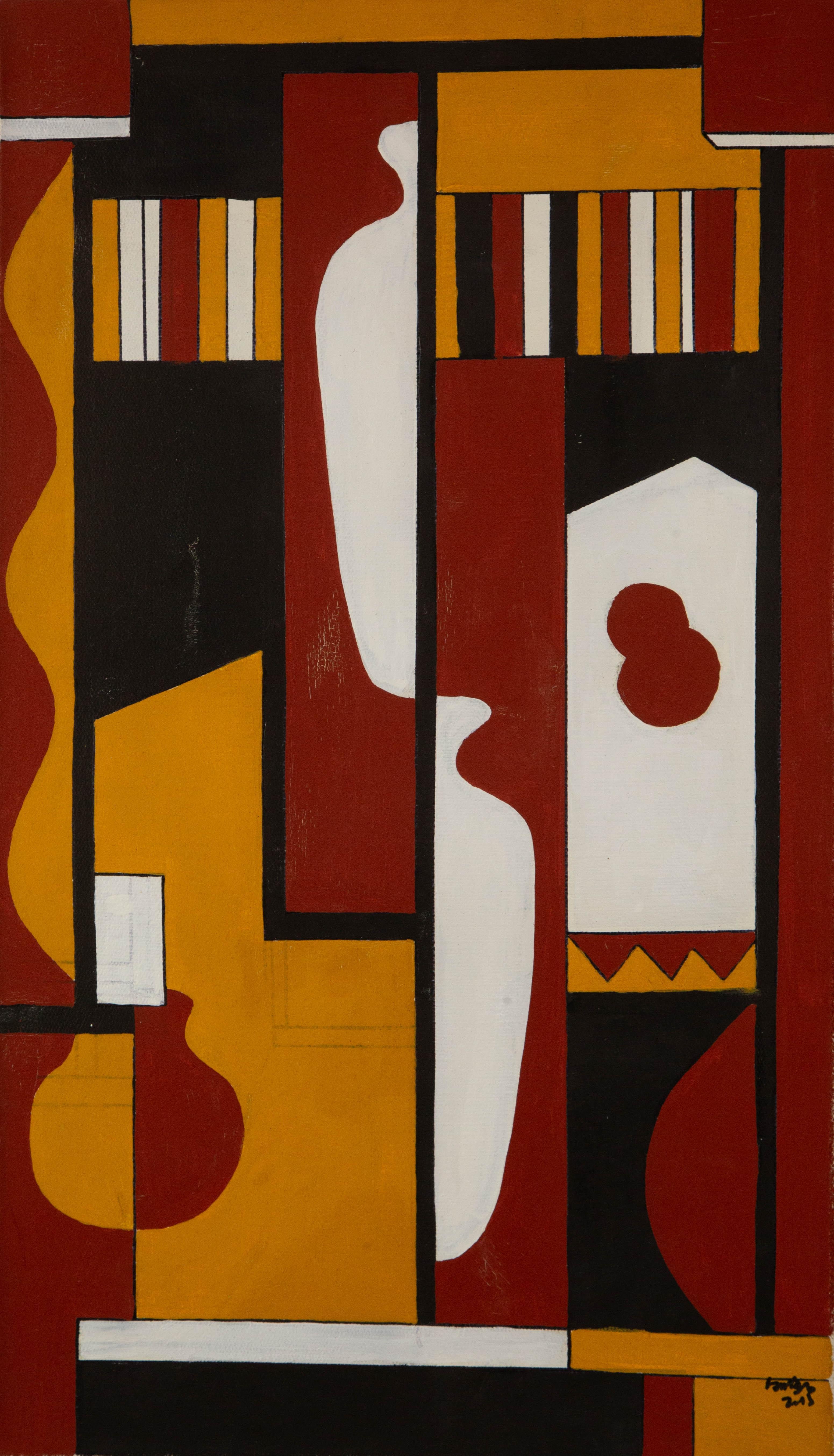 PengFei Yan Abstract Painting - Pengfei Yan Contemporary Original Oil On Canvas "Geometry - Yellow"