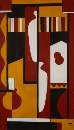 Pengfei Yan Óleo sobre lienzo original contemporáneo "Geometría - Amarillo"