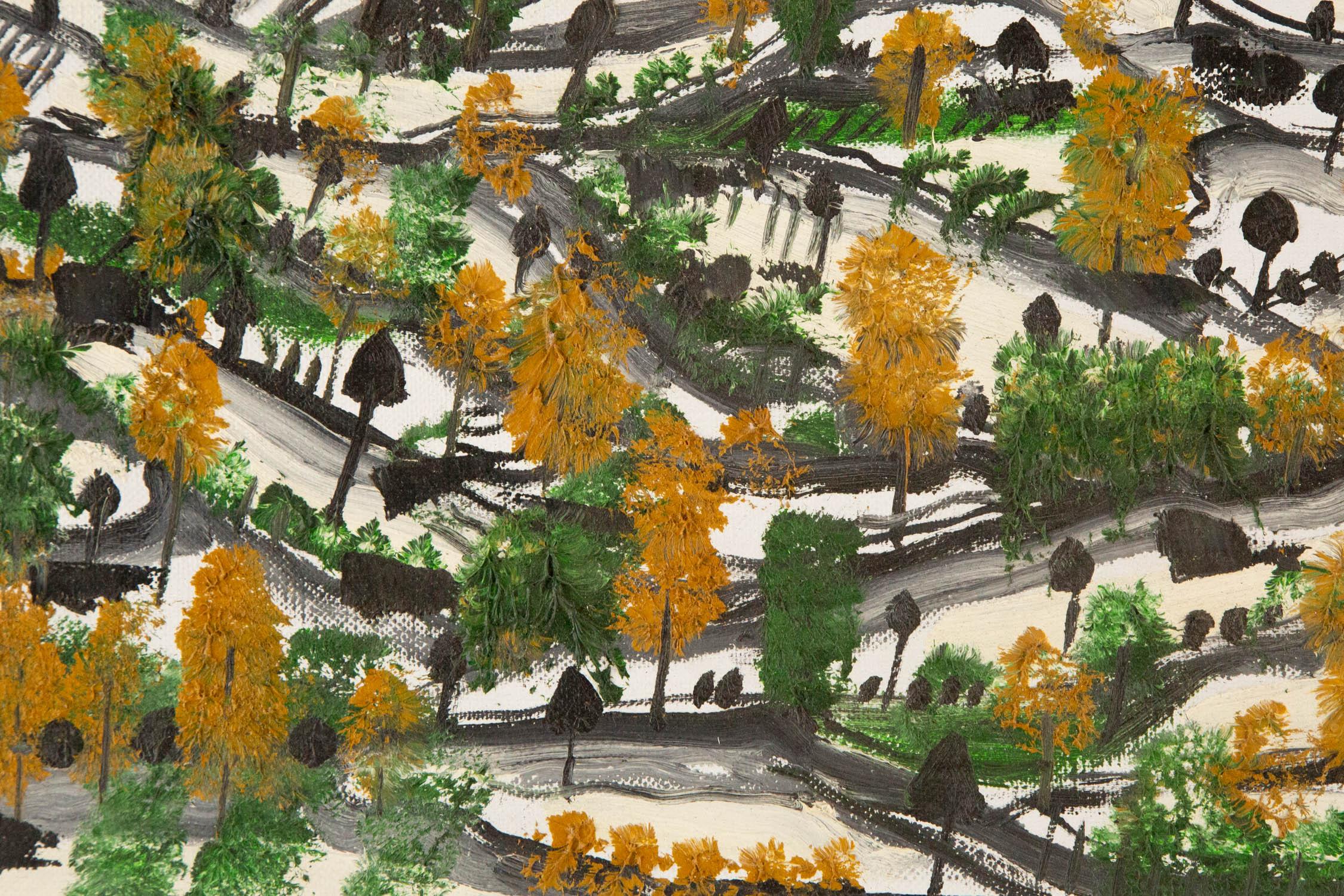 Huile sur toile originale PengFei Yan Landscape jaune et vert en vente 2