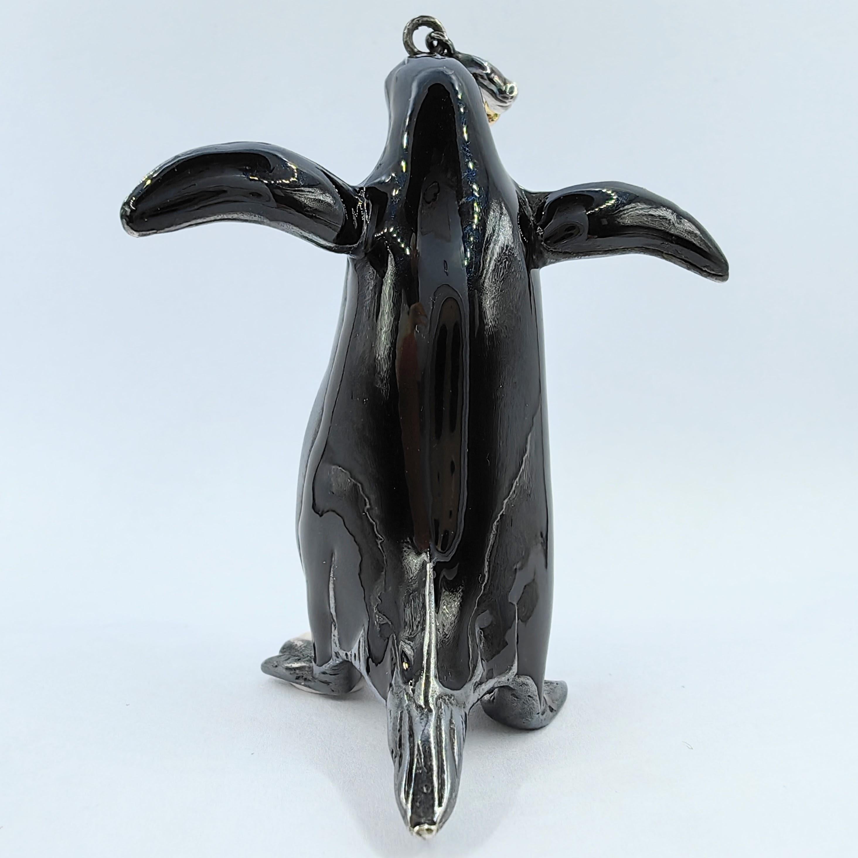 Penguin Barockperlen-Diamant-Halskette mit Anhänger aus Sterlingsilber (Rundschliff)