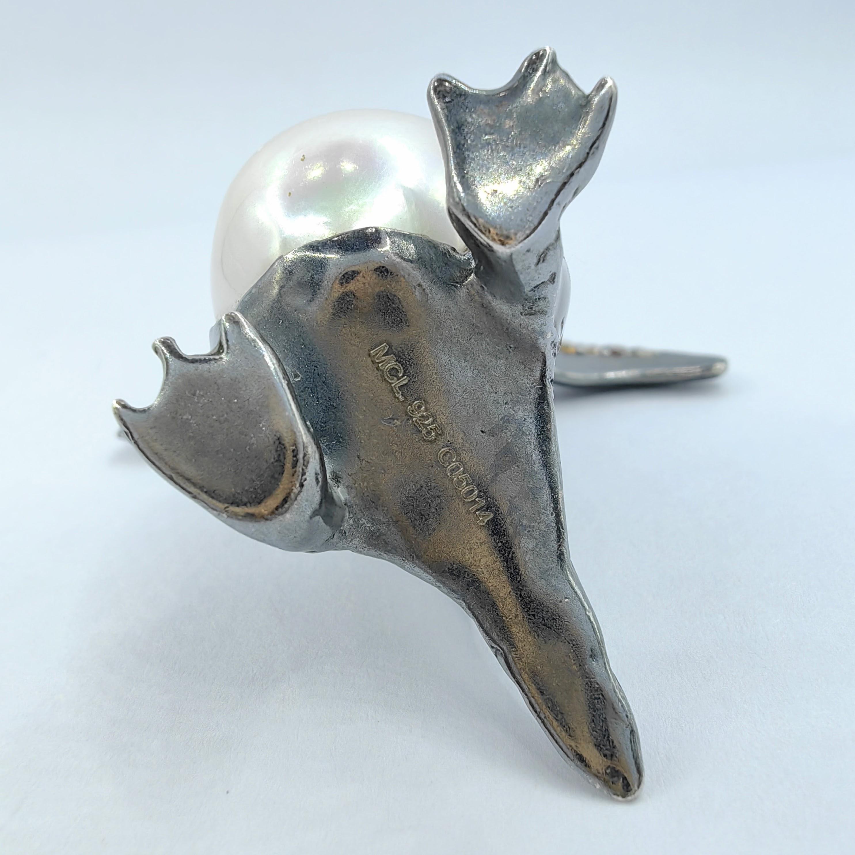 Penguin Barockperlen-Diamant-Halskette mit Anhänger aus Sterlingsilber für Damen oder Herren