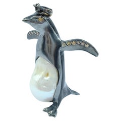 Penguin Barockperlen-Diamant-Halskette mit Anhänger aus Sterlingsilber