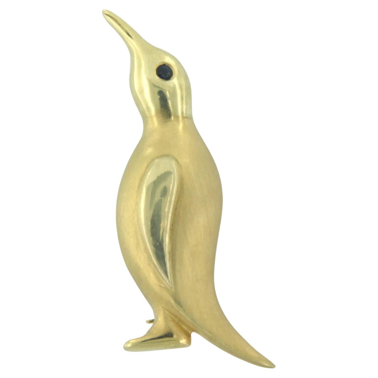 Penguin Brooch with Sapphire 14k yellow gold