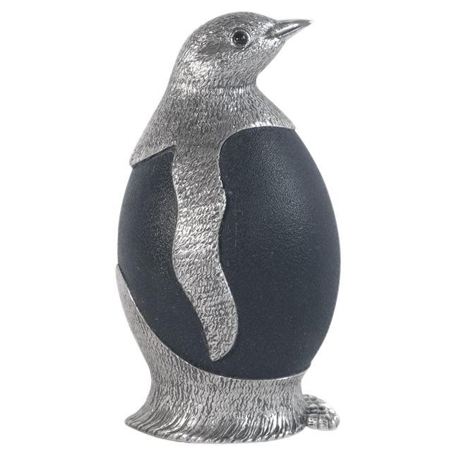 Penguin by Alcino Silversmith Handcrafted in Sterling Silver with Emu Egg For Sale