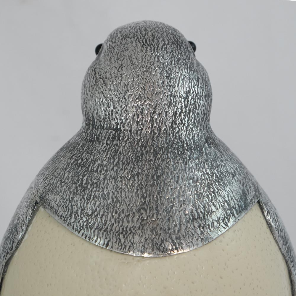 Contemporary Penguin by Alcino Silversmith Handcrafted in Sterling Silver with Ostrich Egg For Sale