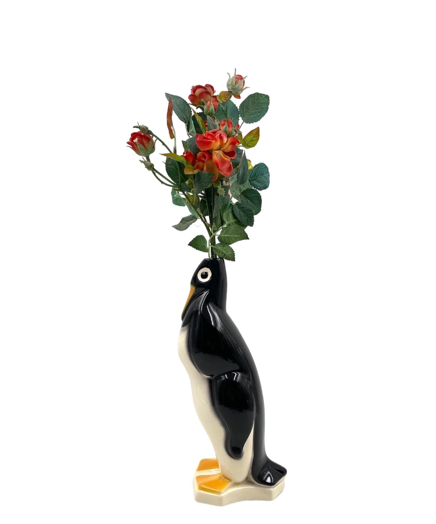 Penguin ceramic solifleur vase, Saint Clement France 1920s For Sale 11