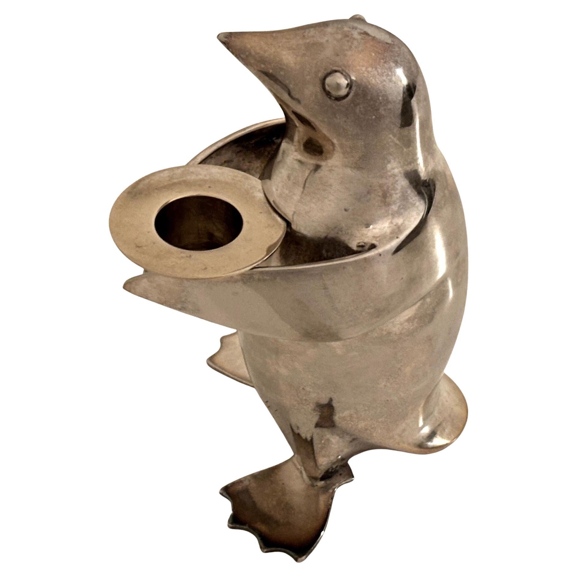 Penguin Chrome Metal Paperweight Shelf Decor Art Deco Style For Sale