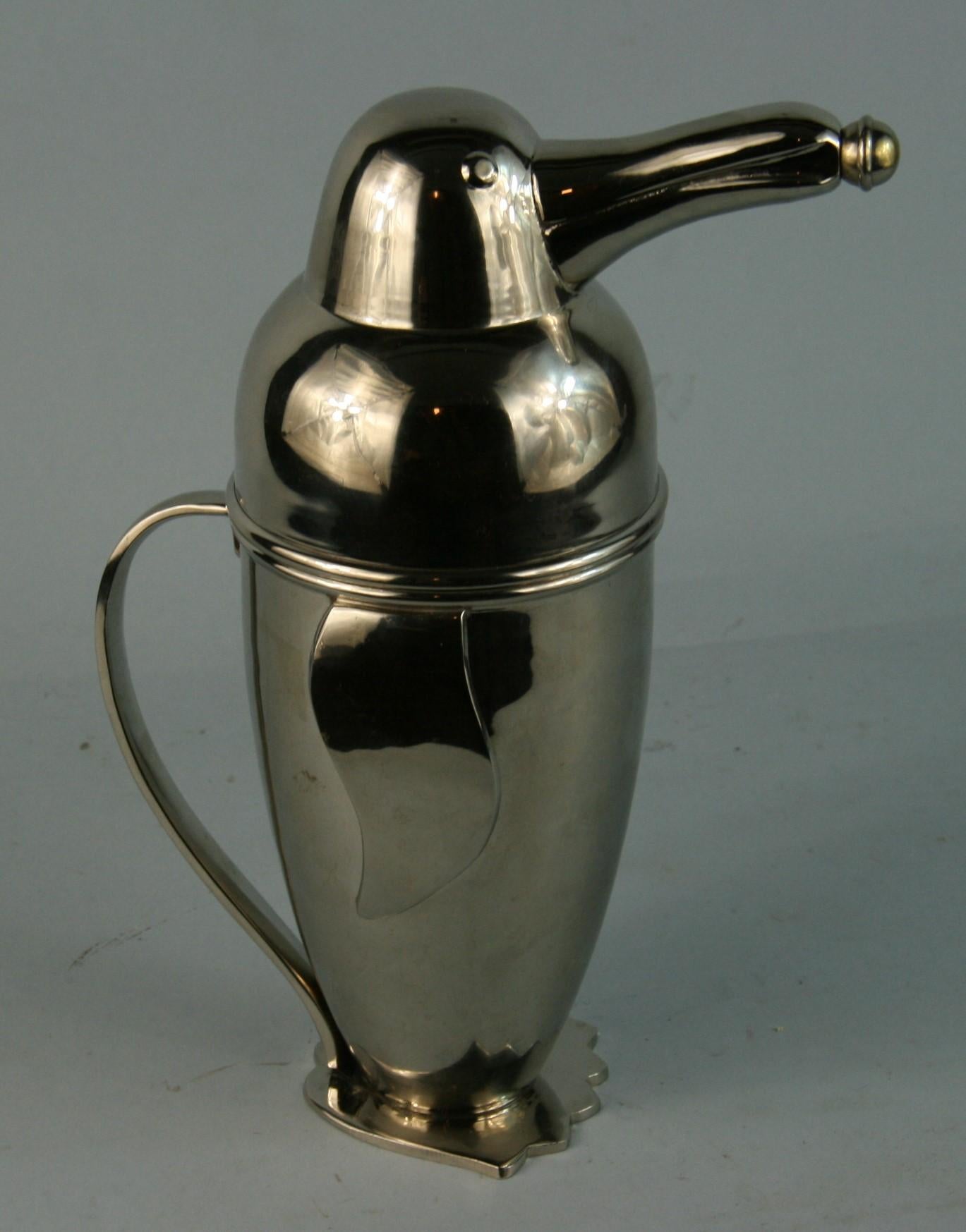 3-769 Nickeled brass penguin cocktail shaker circa 1950.