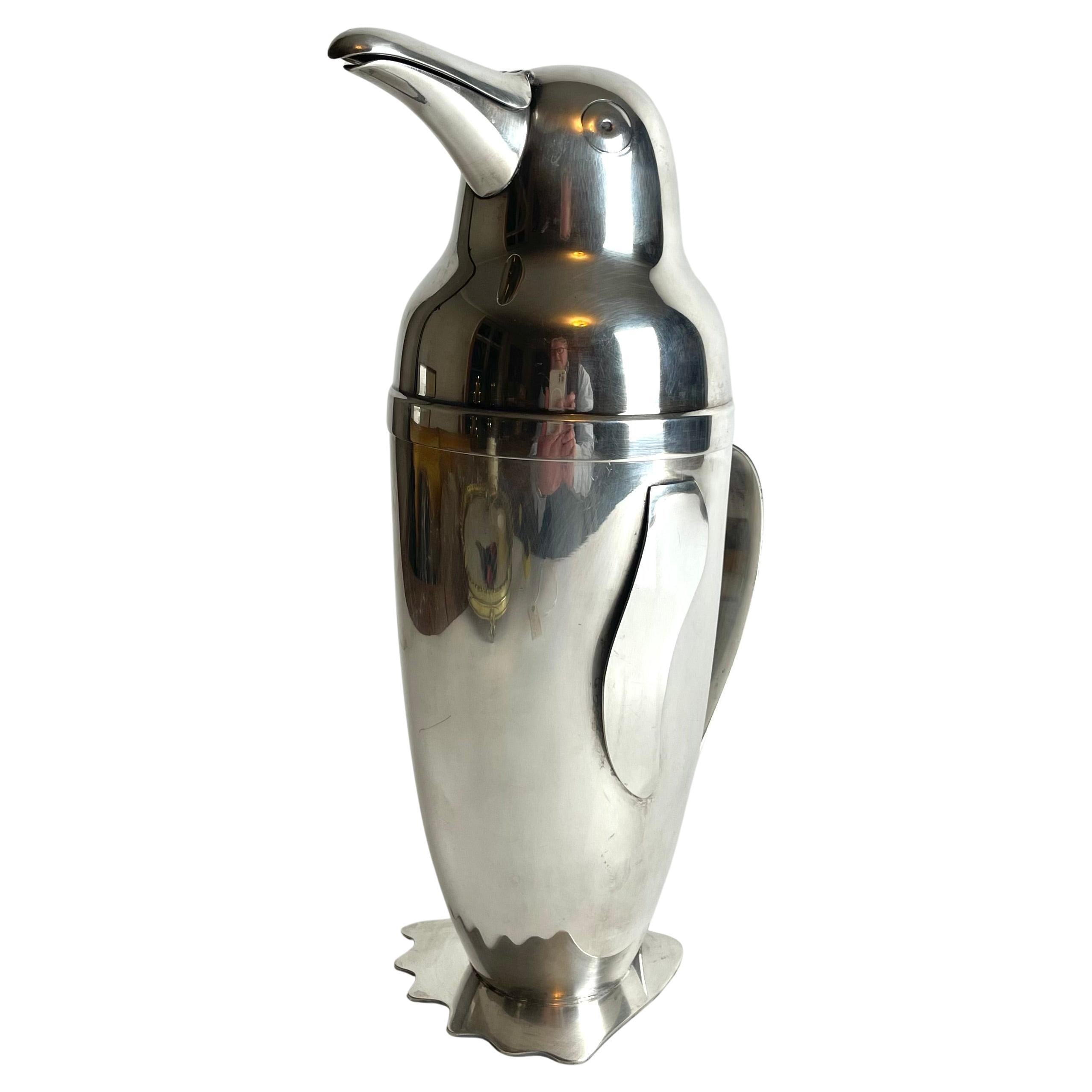Penguin Cocktail Shaker, silver plate. After Emile Schülke, Au Bain Marie Paris For Sale