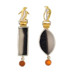 Penguin Earrings in 22 Karat Gold and Silver with Druzy Agates