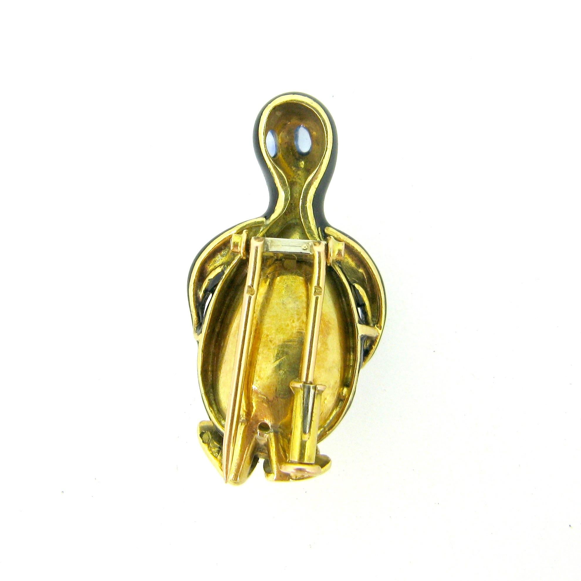 Men's Penguin Enamel Sapphire and Mother of Pearl Pin Brooch