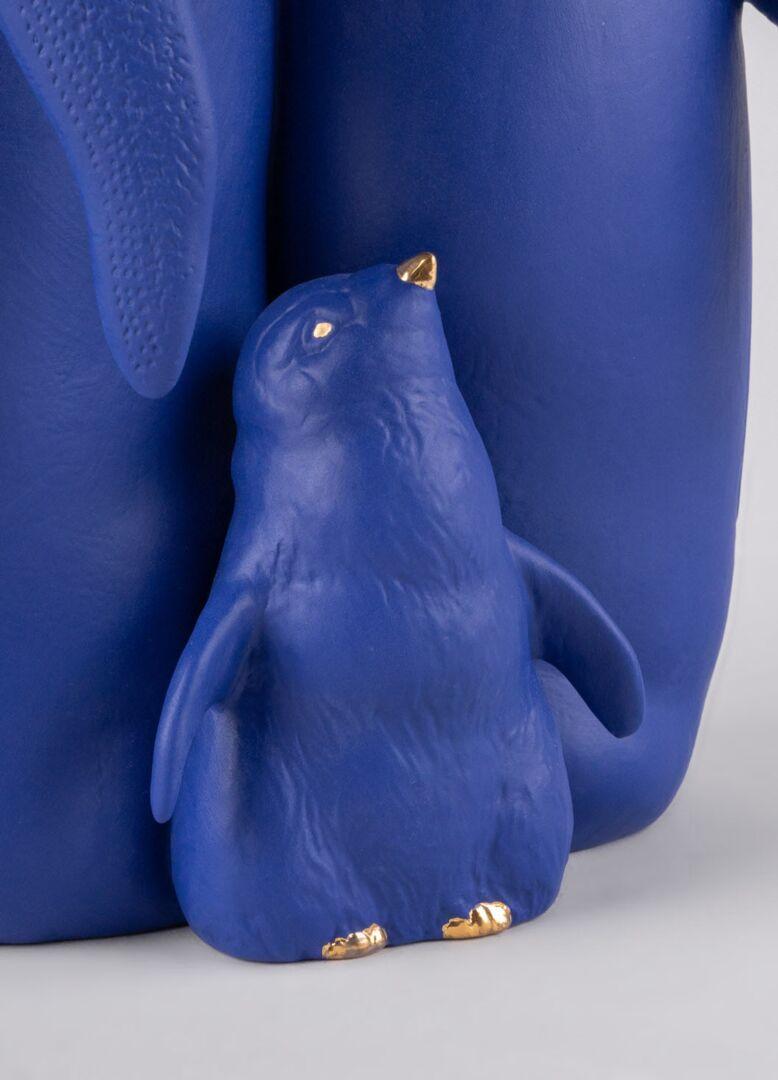 European Lladró Penguin Family Sculpture, Limited Edition, Blue and Gold For Sale