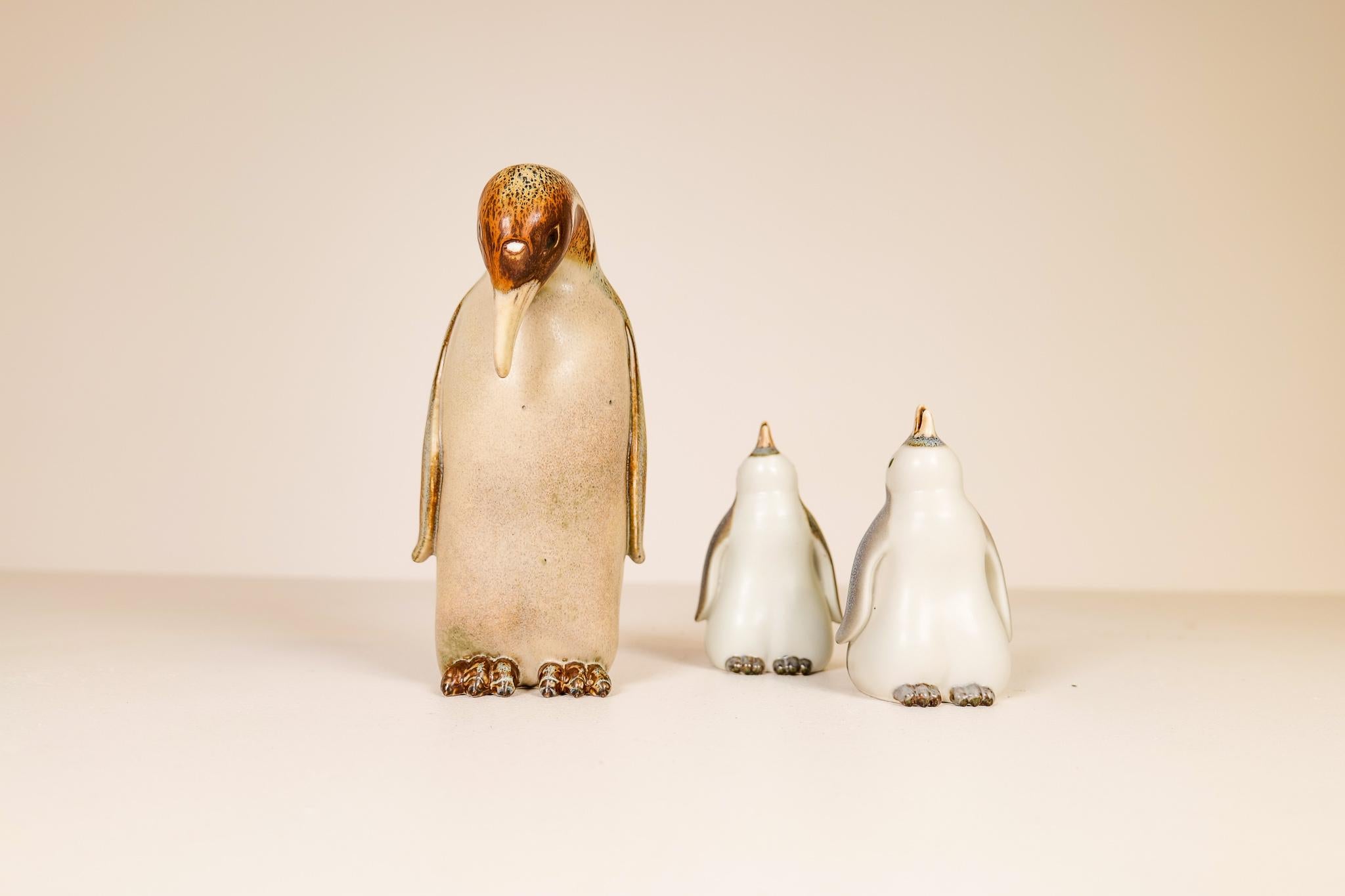 Swedish Midcentury Modern Penguin Family Set of 3 Rörstrand Gunnar Nylund Sweden