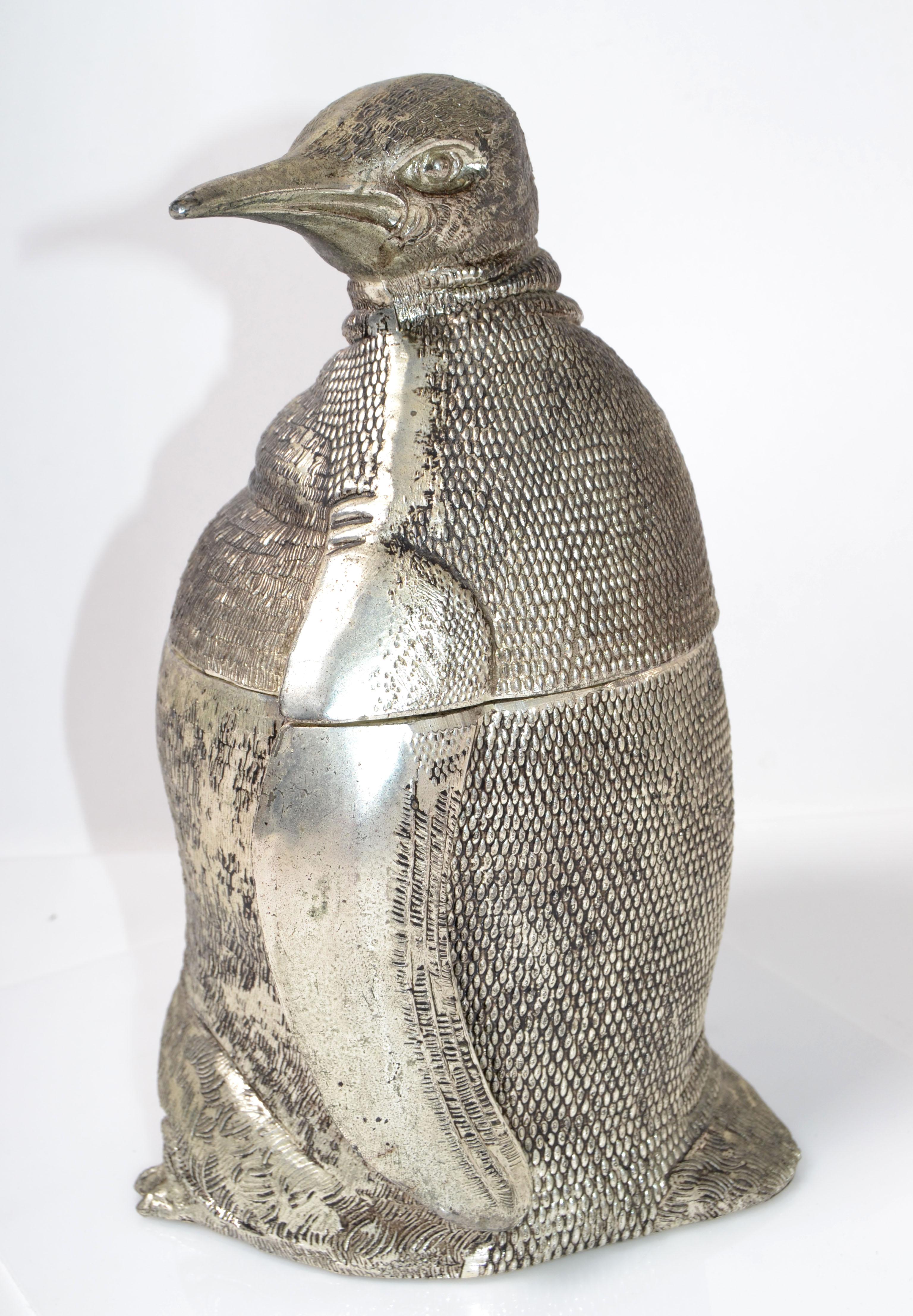 Hand-Carved Penguin Mauro Manetti Silver Plate Insulated Ice Bucket Mid-Century Modern Italy