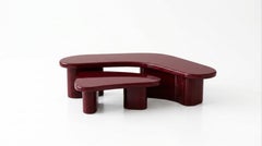 Peninsula Large Biomorphic Coffee Table Set in High-Gloss Oxblood Red Lacquer