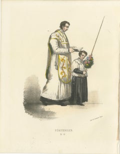 Pénitencier: Handcolored Print of a Confessor with Acolyte, Plate 18, 1862