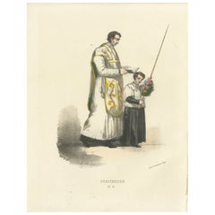 Pénitencier: Handkolorierter Druck eines Beichtvaters mit Akolyth, Tafel 18, 1862