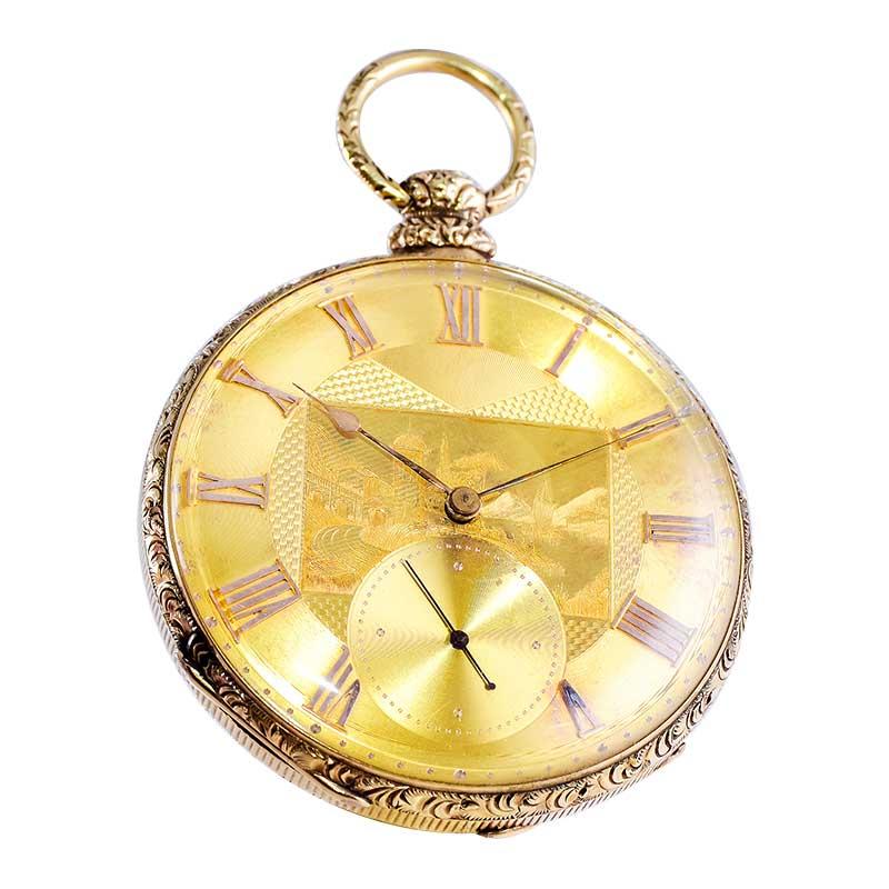 Women's or Men's Penlington 18Kt. Solid Gold Keywinding Pocket Watch 1850's Breguet Style For Sale