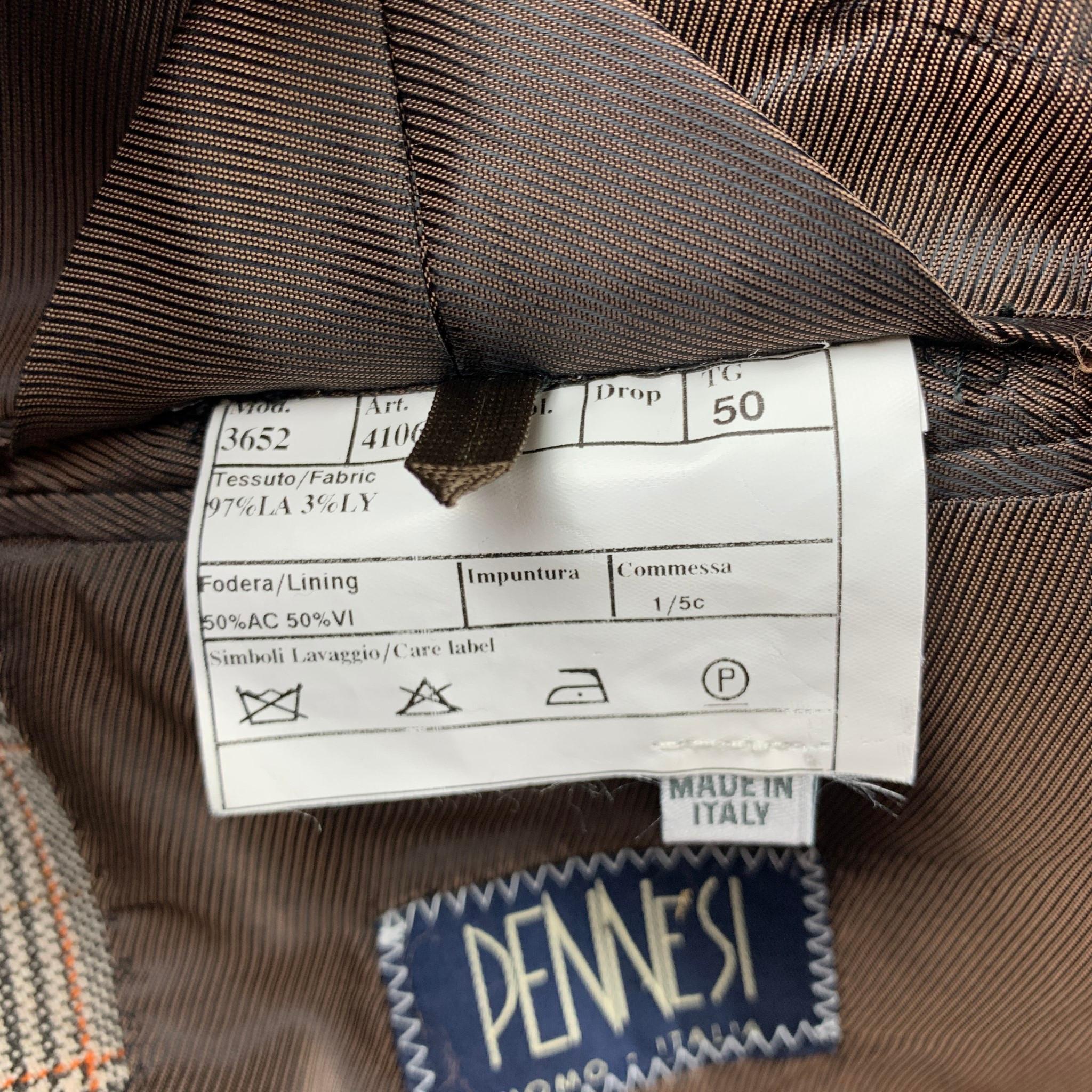 Men's PENNESI 40 Regular Brown Glenplaid Wool Blend Peak Lapel Suit