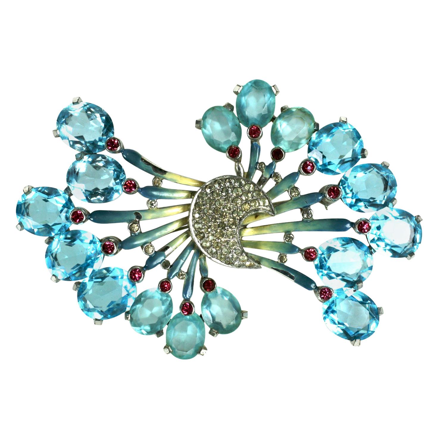 Pennino Art Deco Aqua and Enamel Deco Brooch