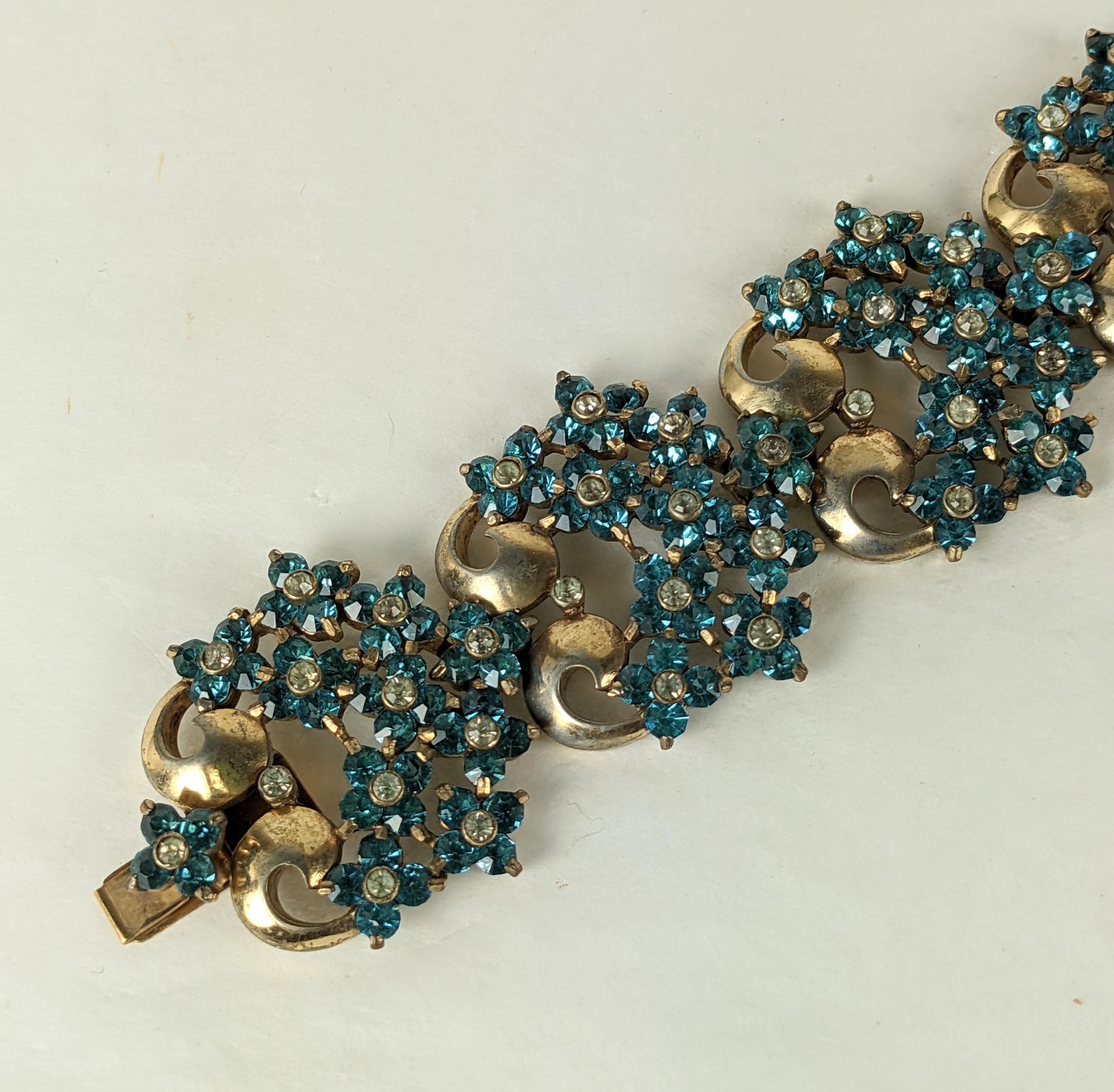 Pennino Retro Aqua Floral Cluster Link Bracelet In Good Condition For Sale In New York, NY