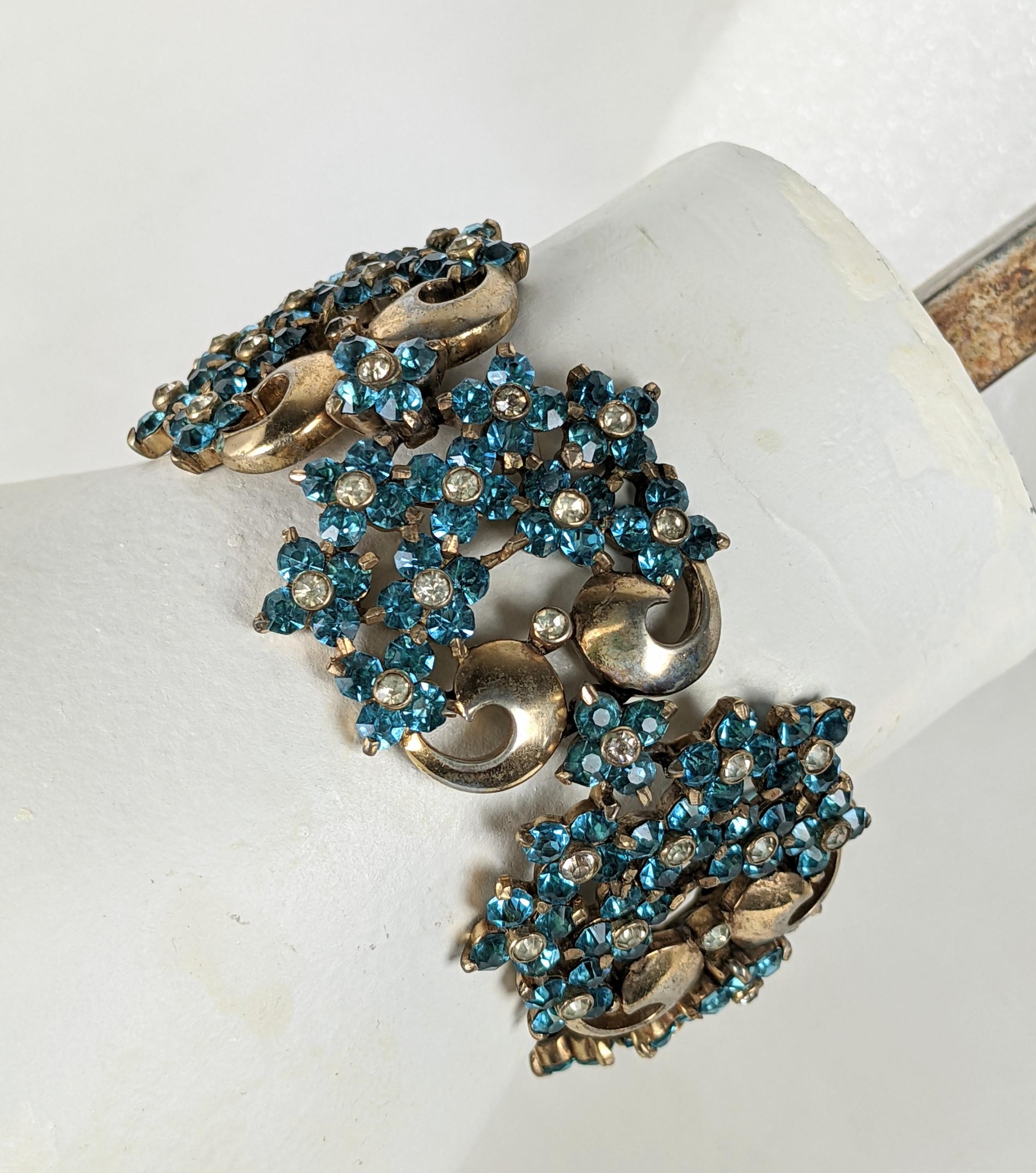 Pennino Retro Aqua Floral Cluster Link Bracelet For Sale 1