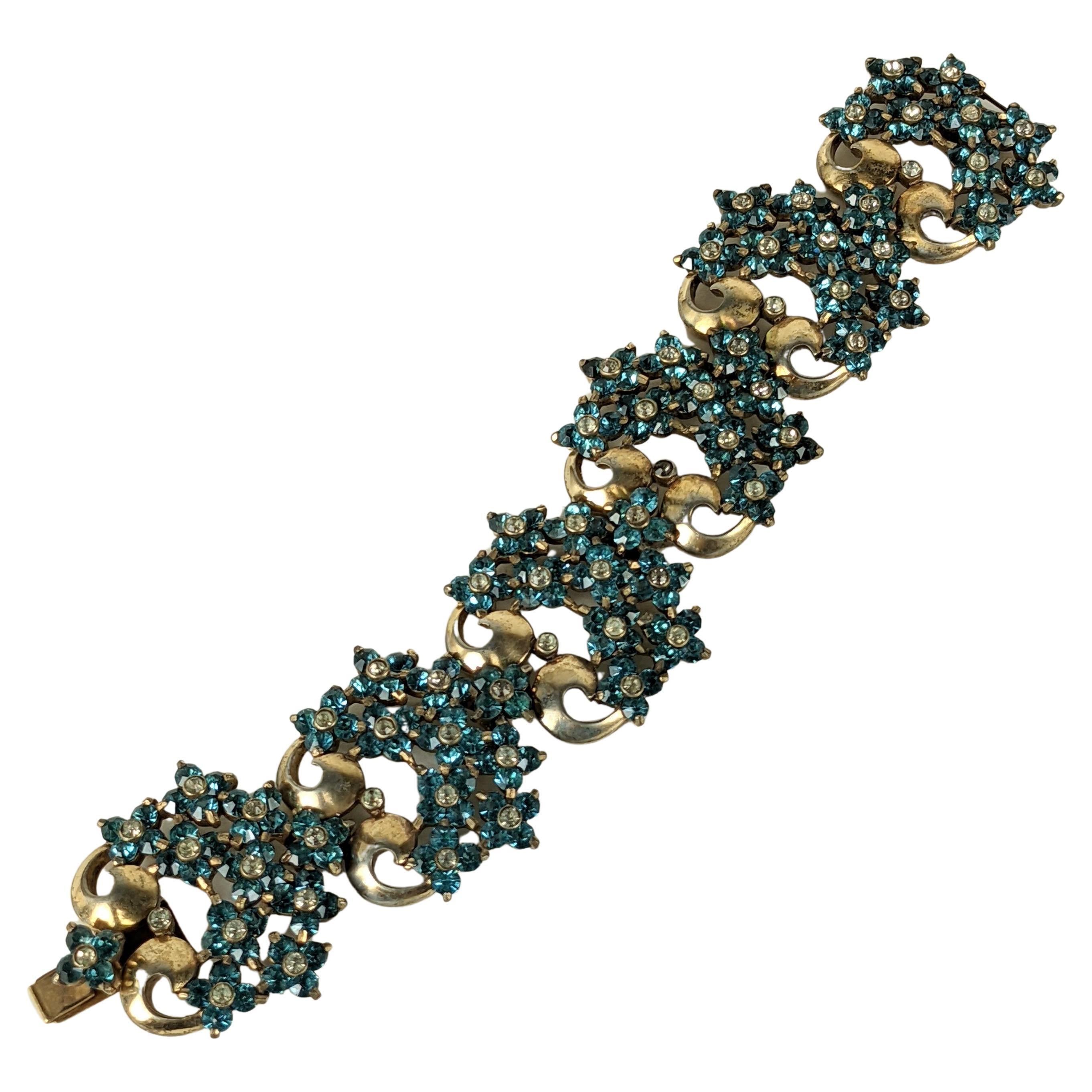 Pennino Retro Aqua Floral Cluster Link Bracelet For Sale