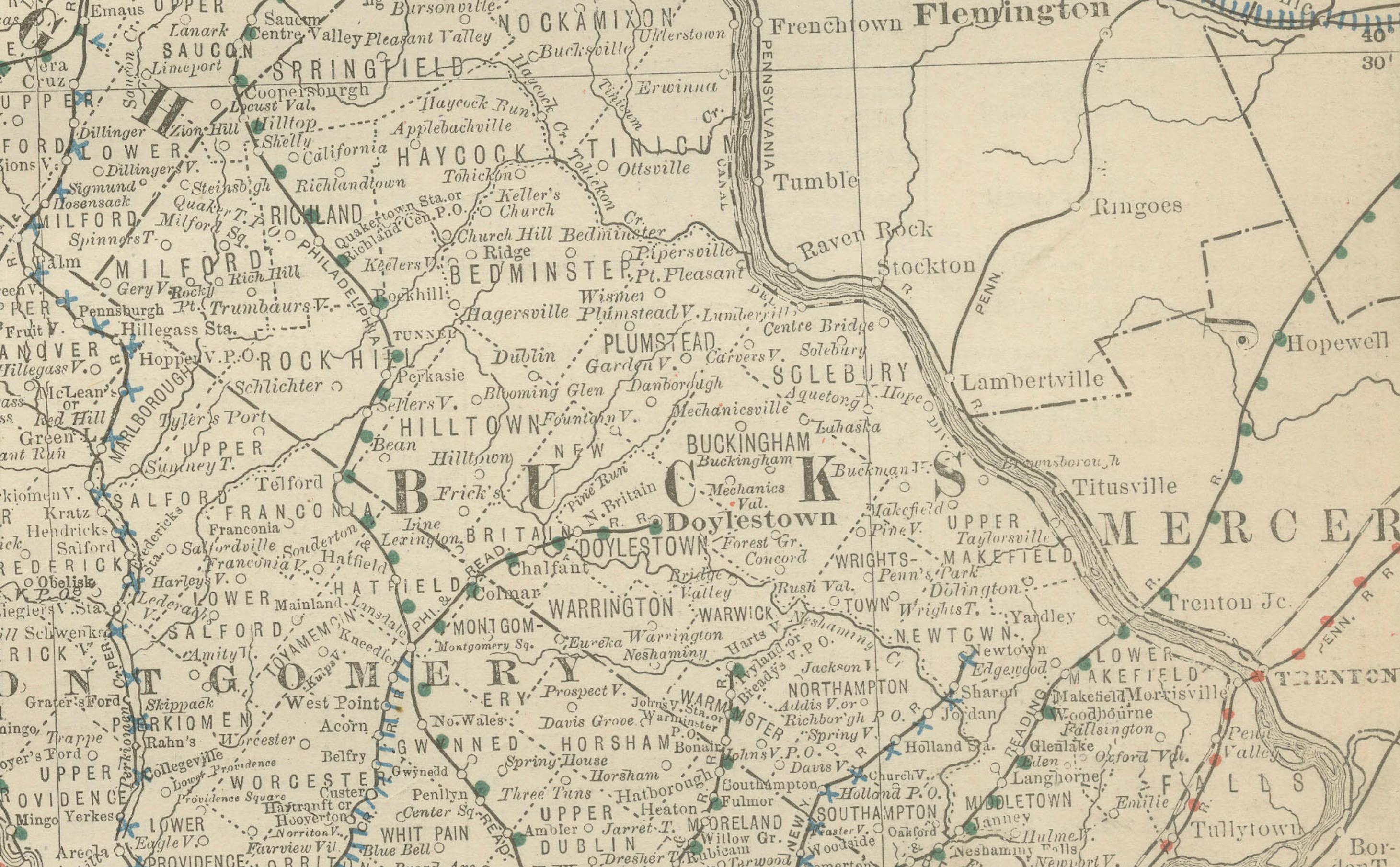 Antique Map of Southeastern Pennsylvania – Rand McNally, circa 1888

This antique map of southeastern Pennsylvania was published by Rand, McNally & Co. around 1888, taken from one of their renowned late 19th-century atlases. It provides a detailed