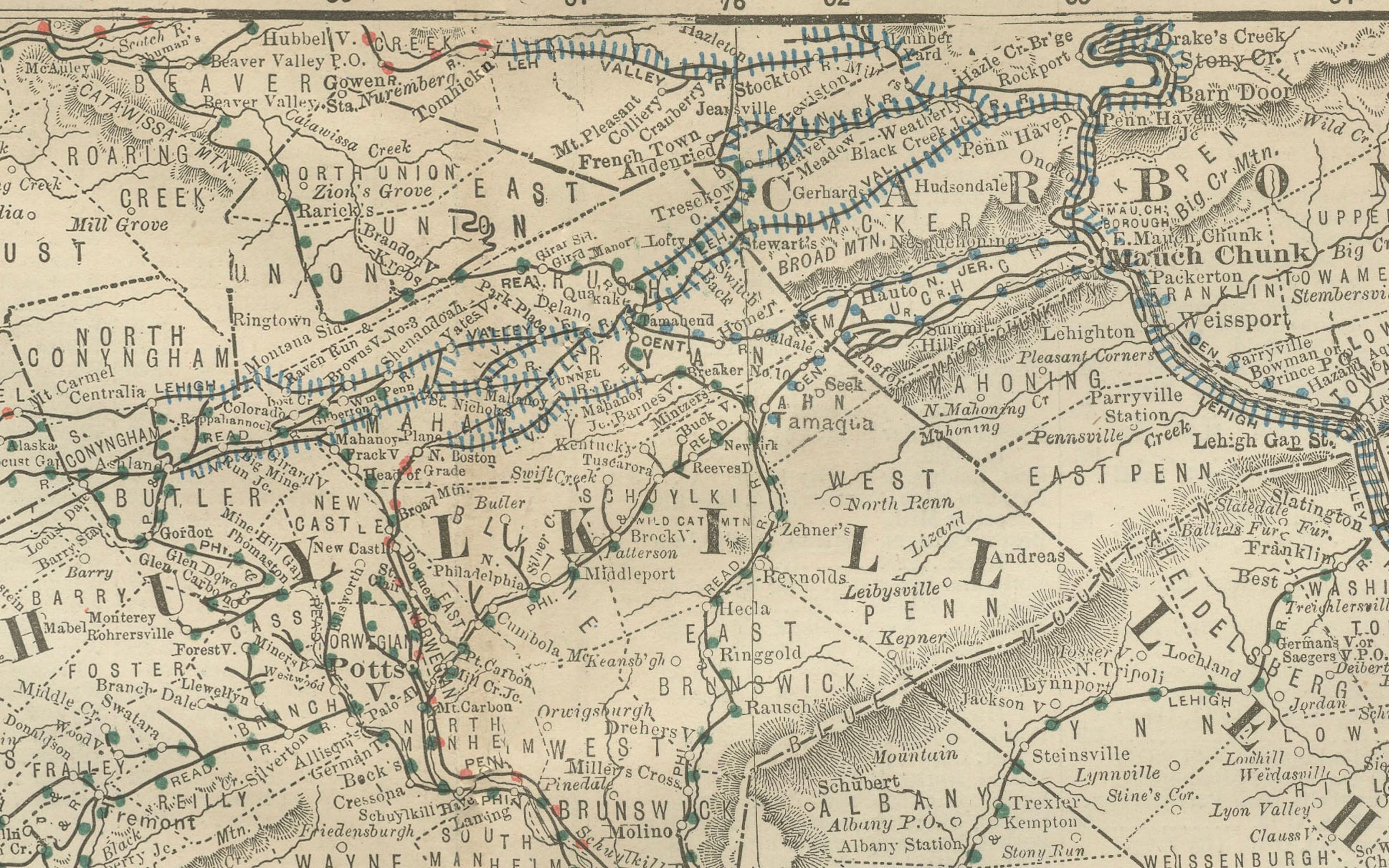 Engraved Pennsylvania 1888 Antique Map – The Keystone State, Southeastern Railroads For Sale