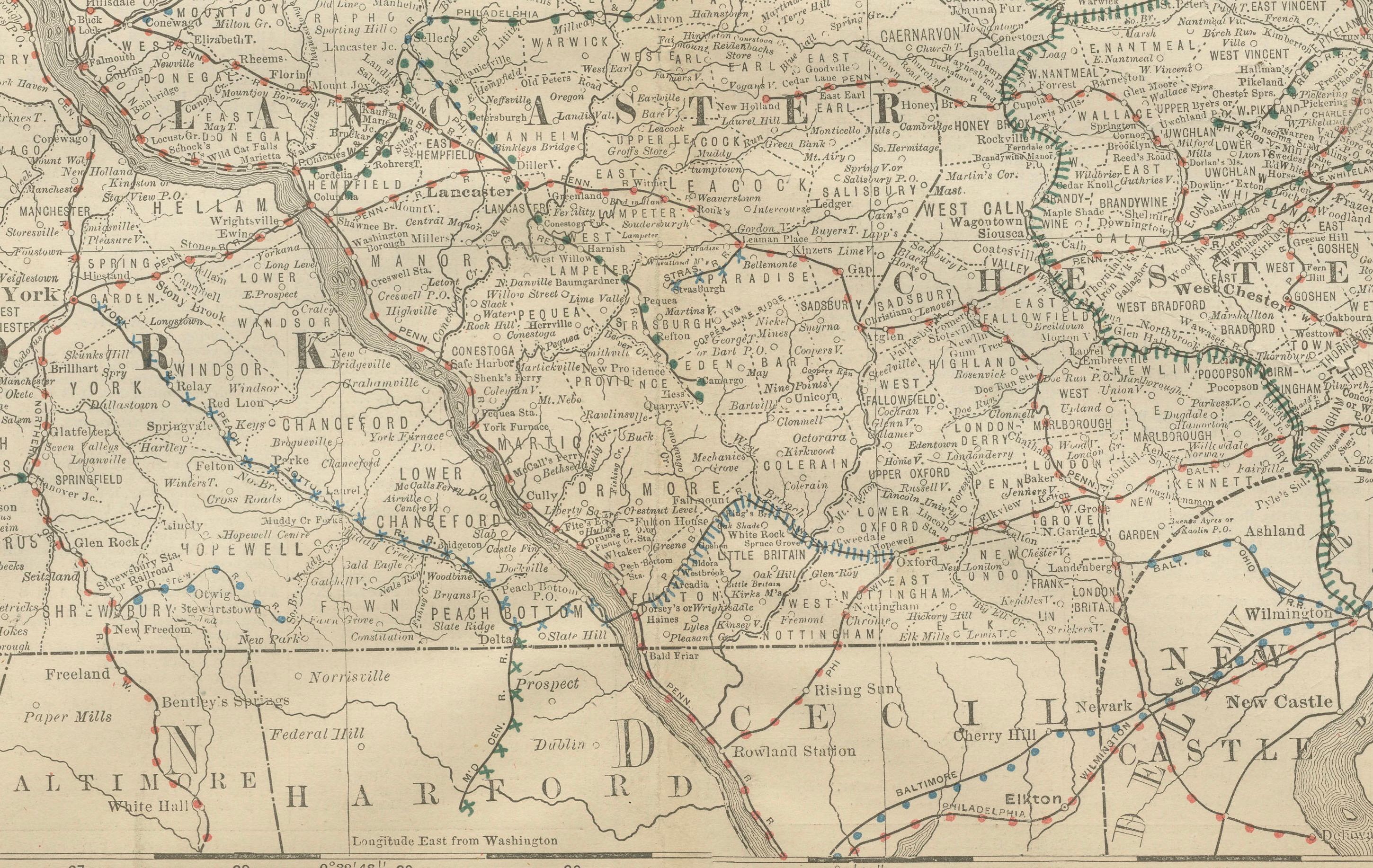 Pennsylvania 1888 Antique Map – The Keystone State, Southeastern Railroads For Sale 1