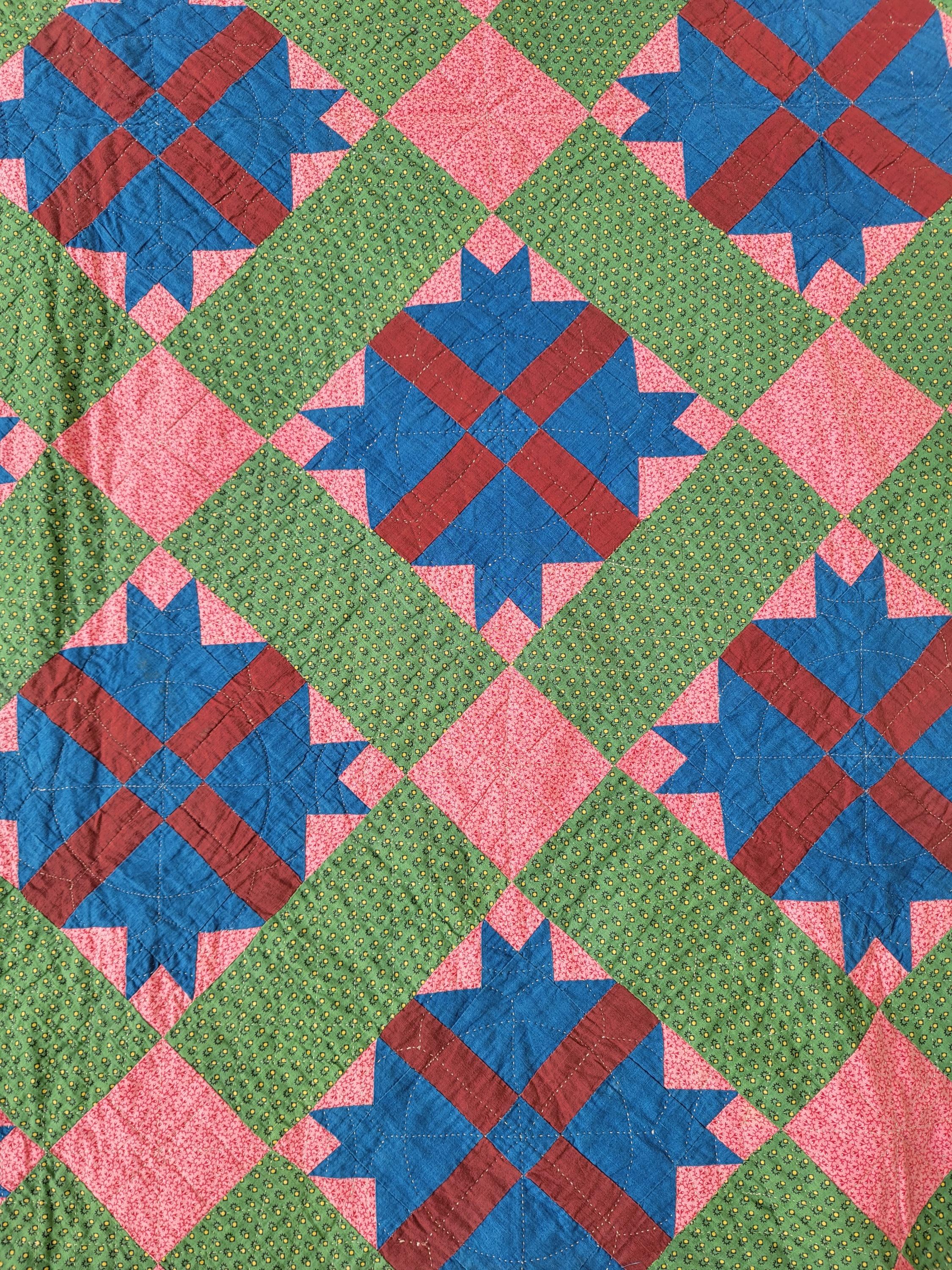 Hand-Crafted Pennsylvania 19th Century Quilt Tumbling Geometric For Sale