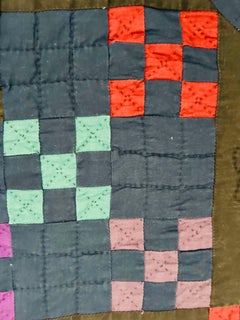 Pennsylvania Amish Nine Patch Quilt, Hand Quilted, Circa 1915–1920