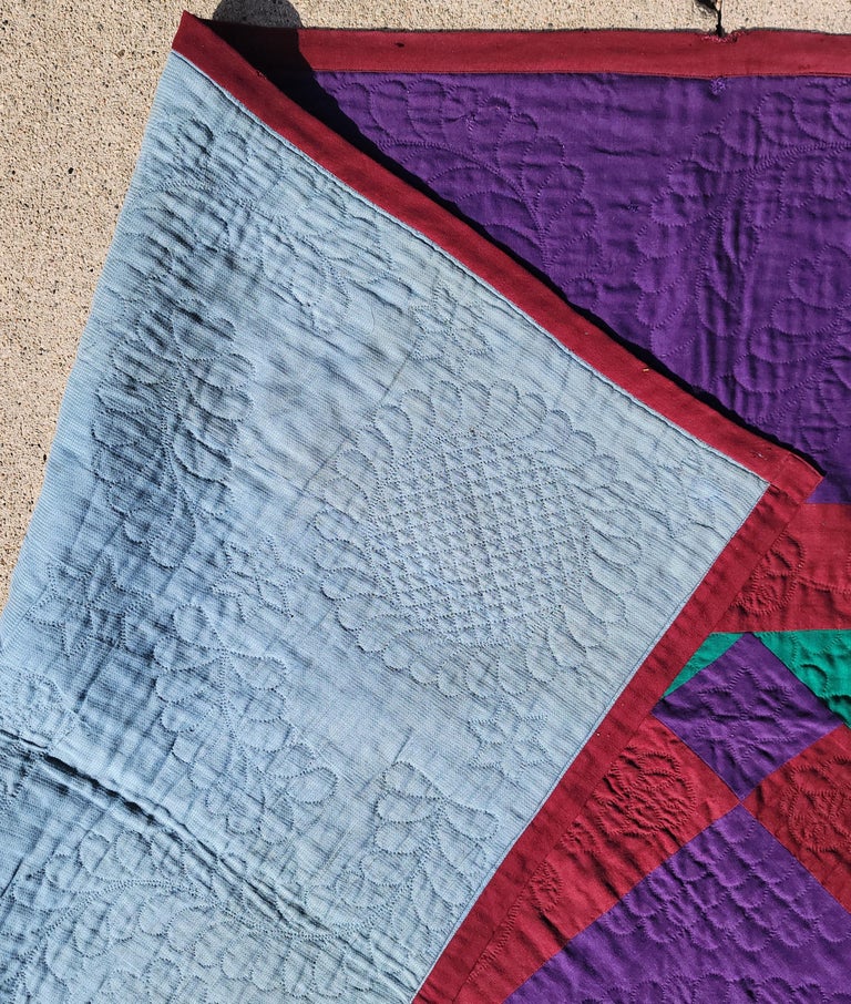 Pennsylvania Amish Wool Diamond in a Square Quilt For Sale at 1stDibs