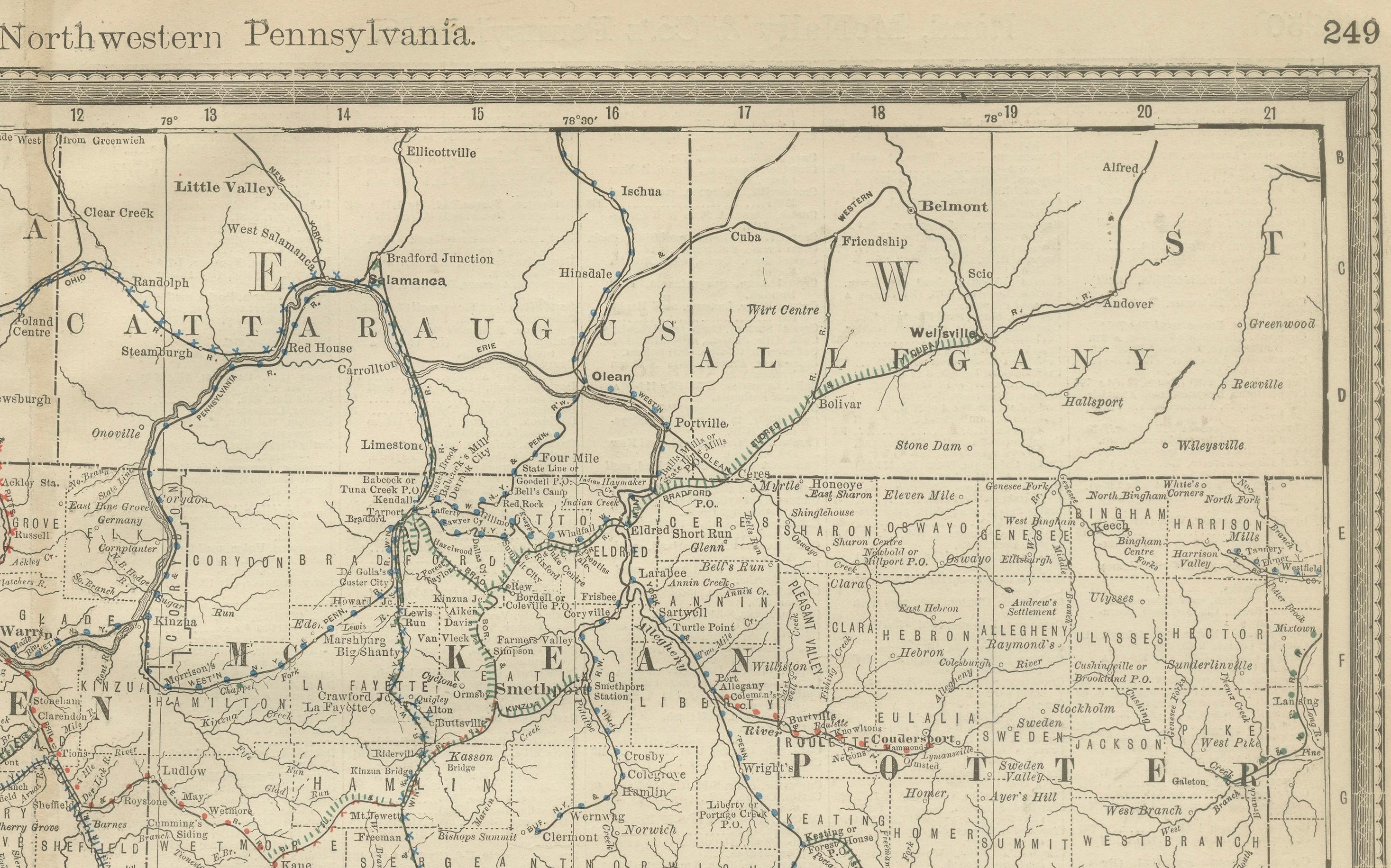 19th Century Pennsylvania Antique Map c.1888 – The Keystone State, Northwestern Counties For Sale