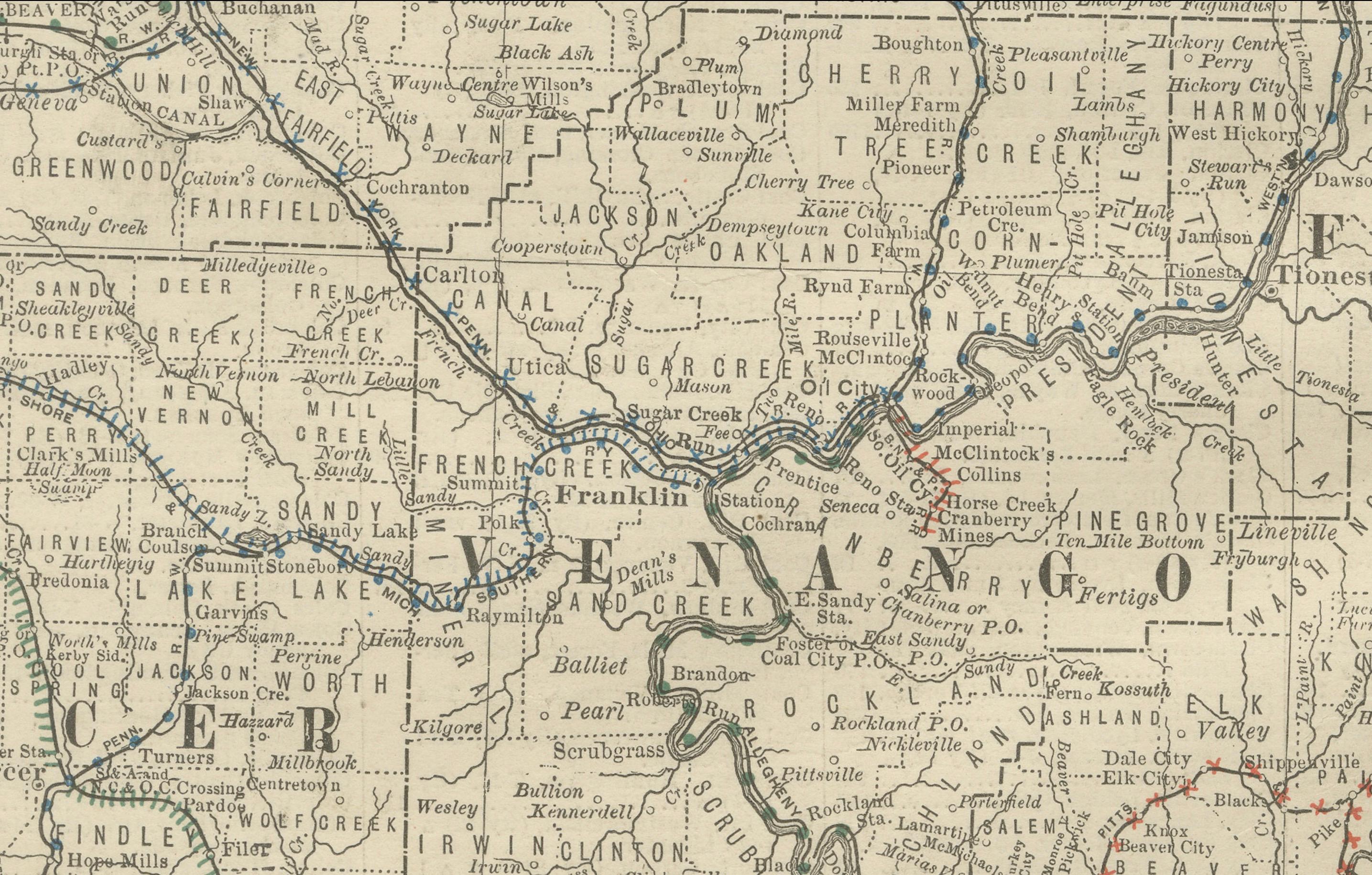 Paper Pennsylvania Antique Map c.1888 – The Keystone State, Northwestern Counties For Sale