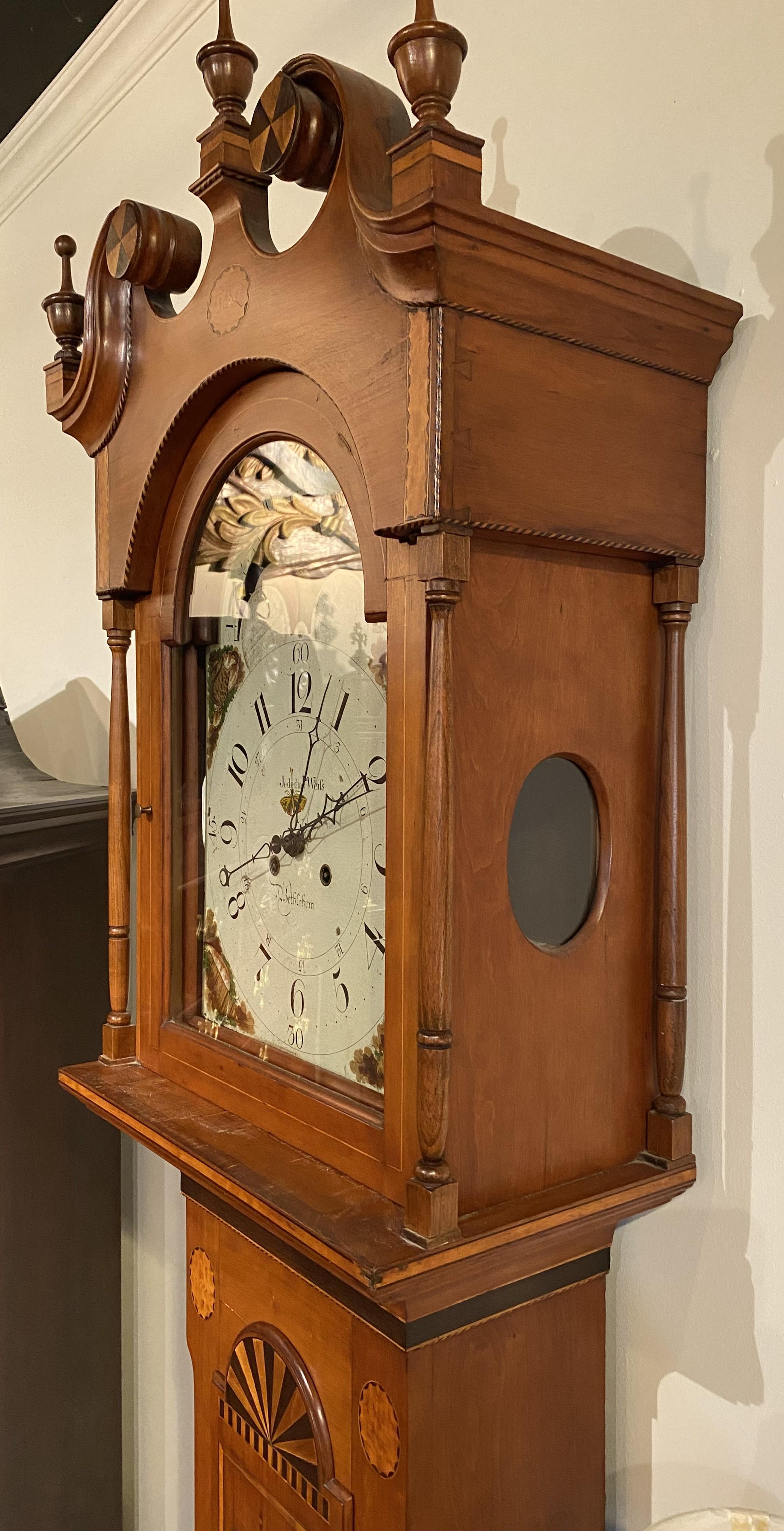 Federal Pennsylvania Cherry Tall Case Clock, Jedediah Weiss, Bethlehem For Sale
