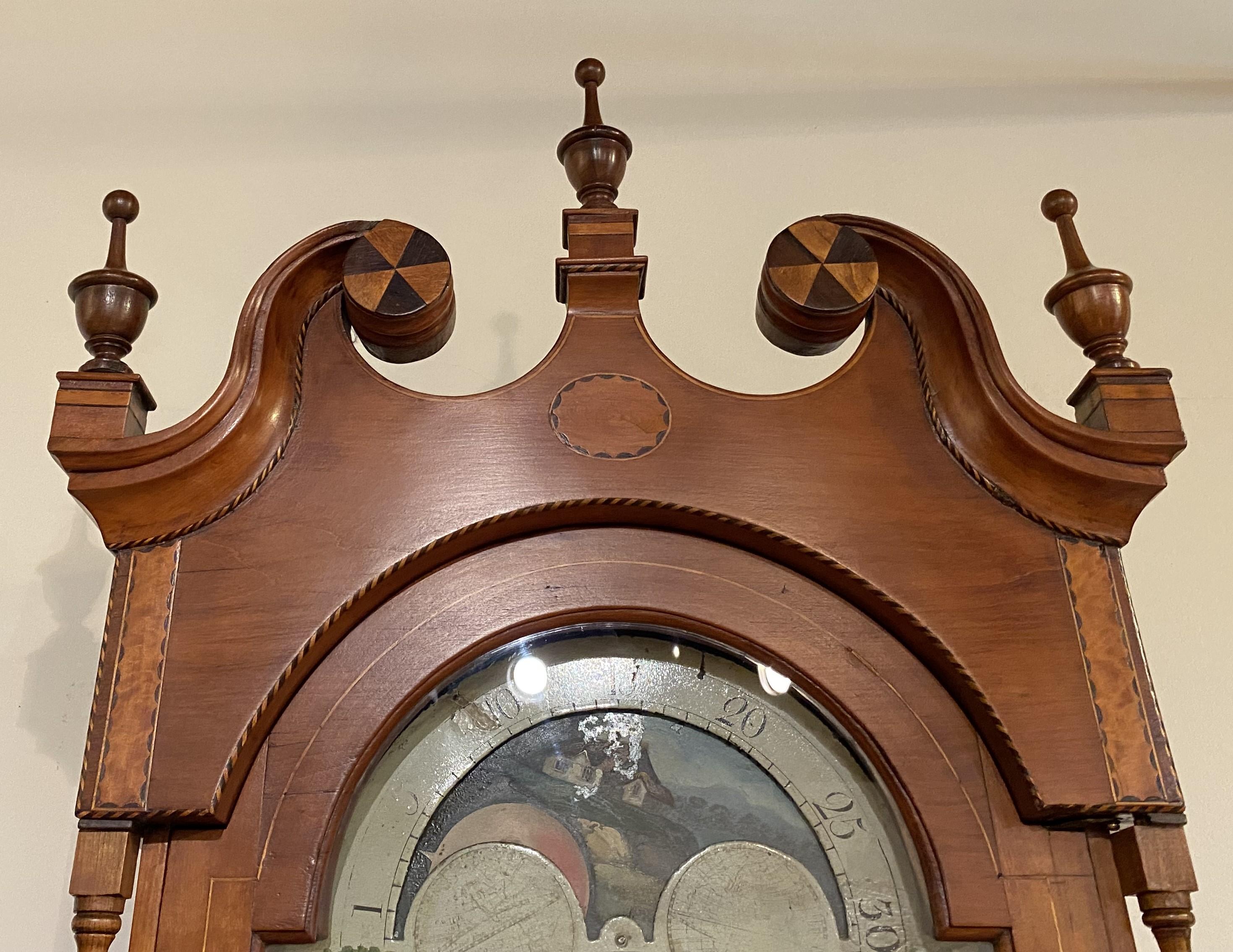 Hand-Carved Pennsylvania Cherry Tall Case Clock, Jedediah Weiss, Bethlehem For Sale