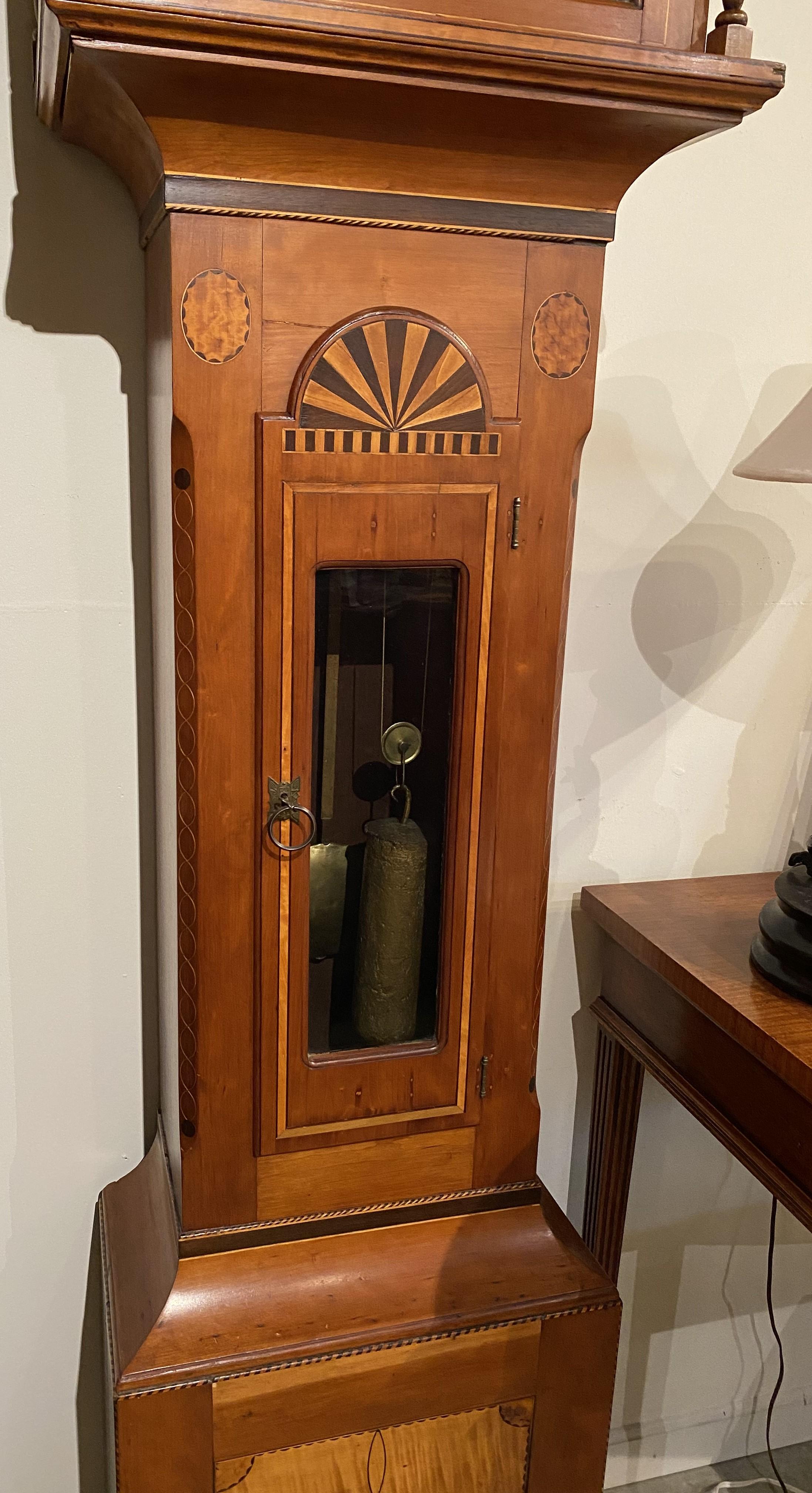 Pennsylvania Cherry Tall Case Clock, Jedediah Weiss, Bethlehem In Good Condition For Sale In Milford, NH