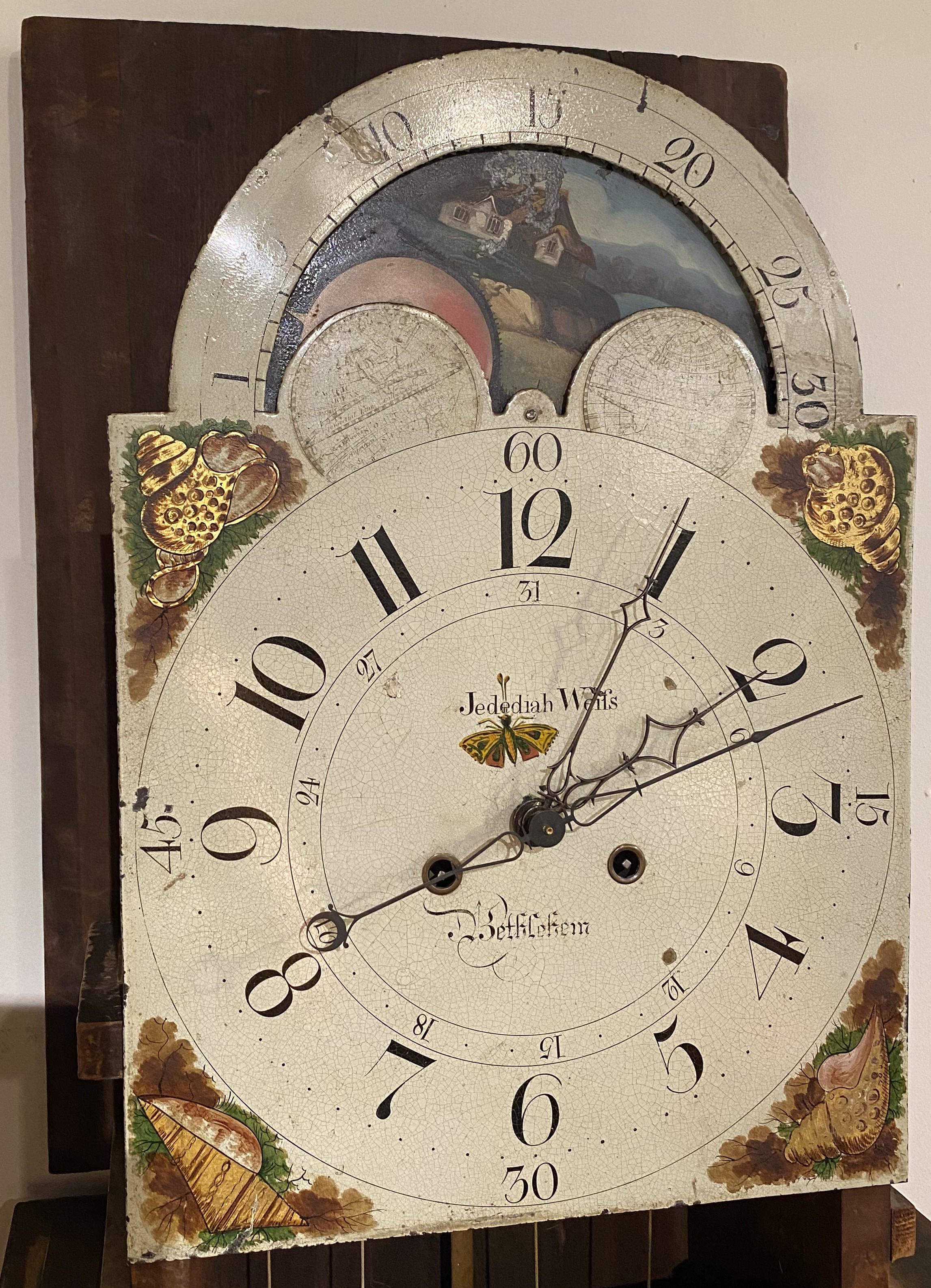 Pennsylvania Cherry Tall Case Clock, Jedediah Weiss, Bethlehem For Sale 1