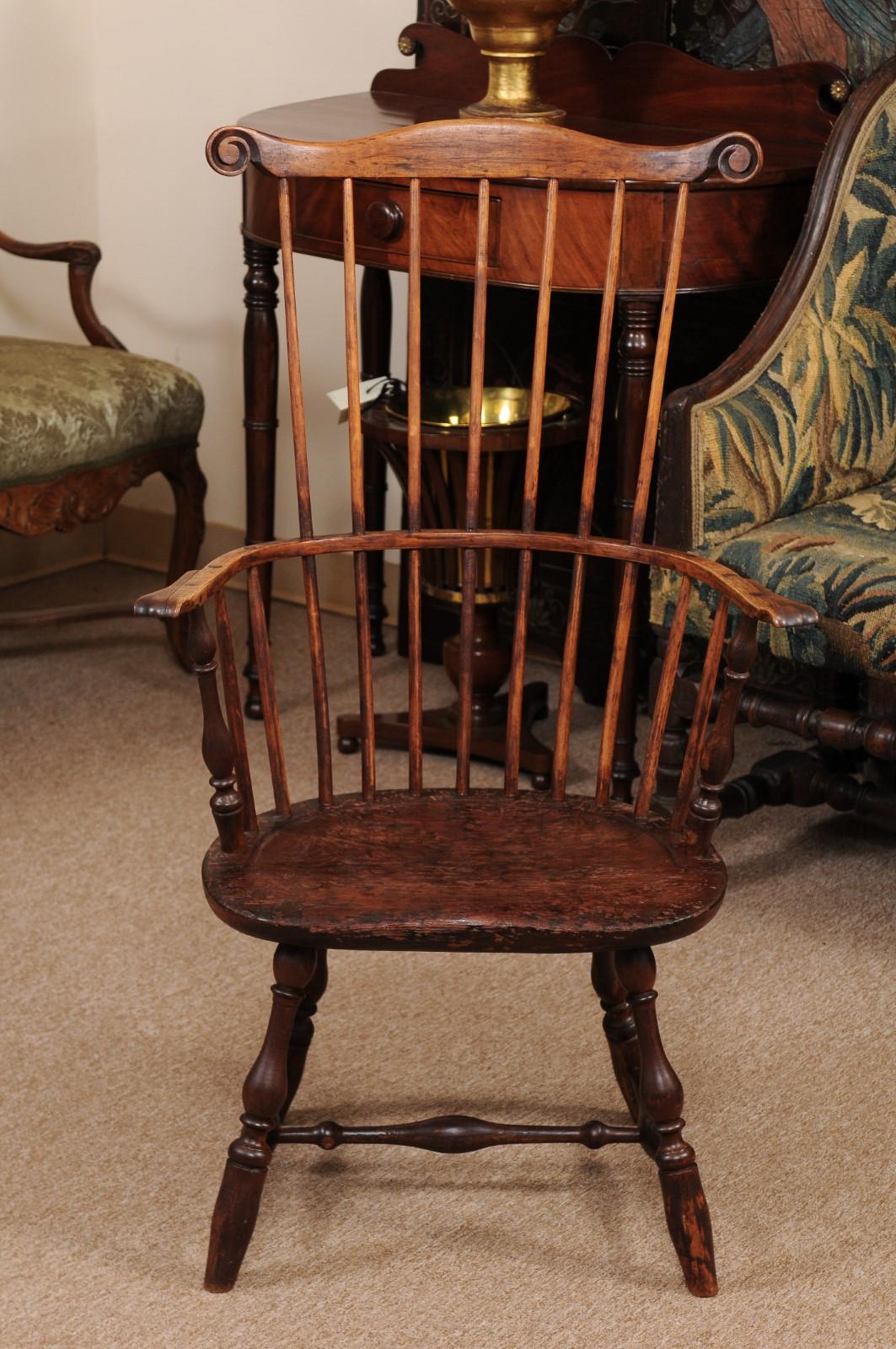 Pennsylvania Comb-Back Windsor Armchair in Pine and Fruitwood, 19th Century 5