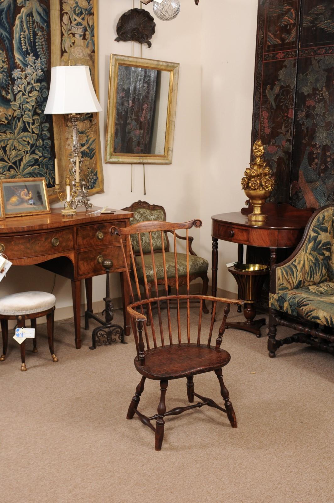Pennsylvania Comb-Back Windsor Armchair in Pine and Fruitwood, 19th Century 2