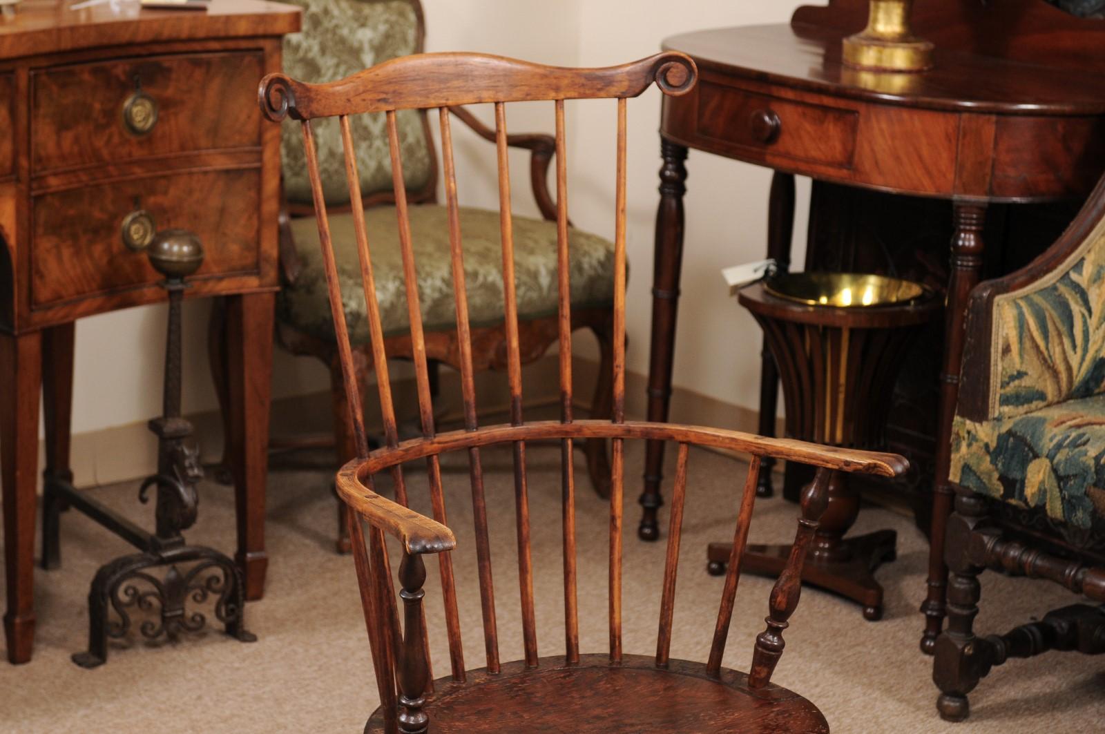 Pennsylvania Comb-Back Windsor Armchair in Pine and Fruitwood, 19th Century 4