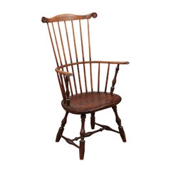 Antique Pennsylvania Comb-Back Windsor Armchair in Pine and Fruitwood, 19th Century