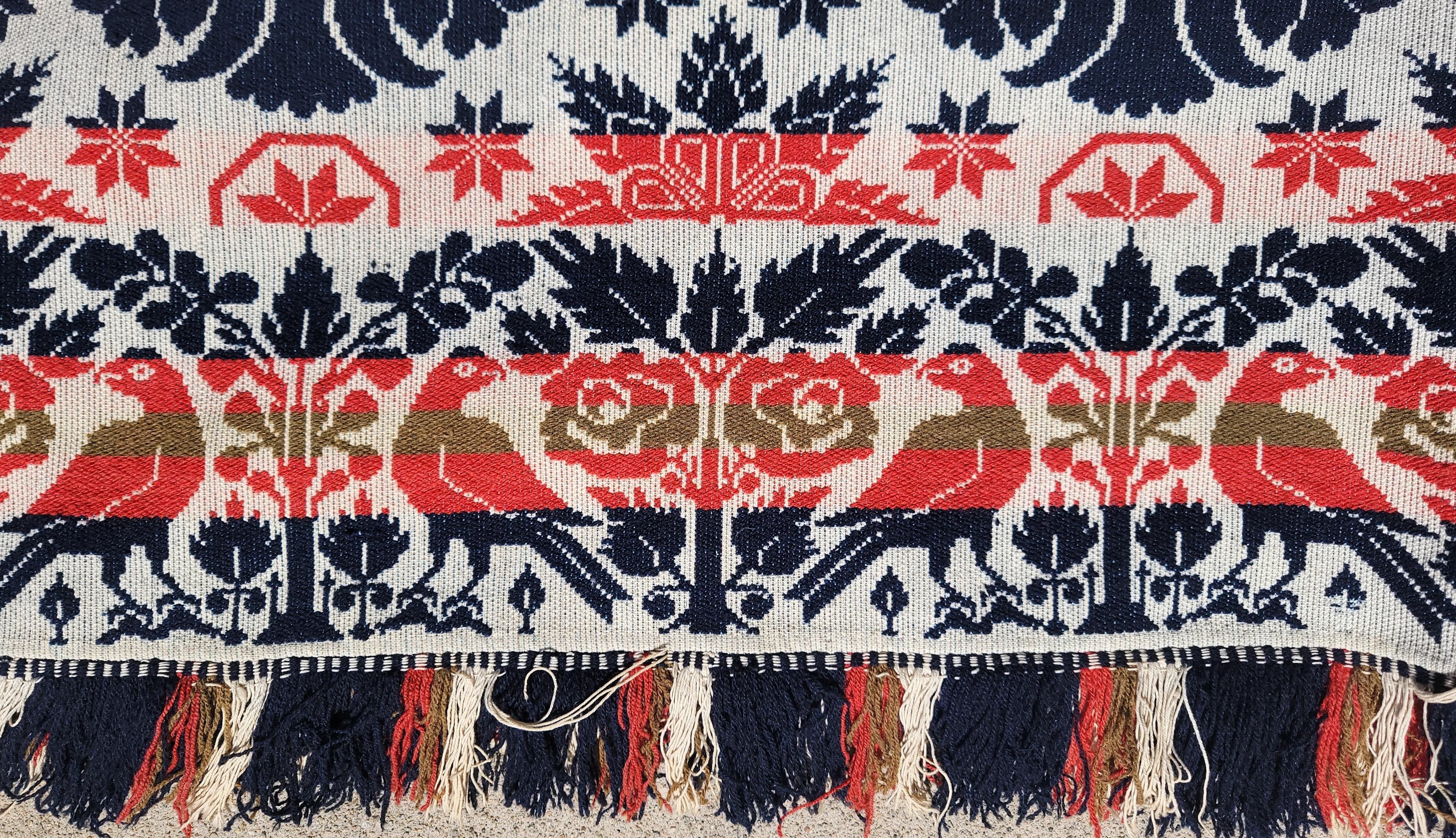 Hand-Woven Pennsylvania Dated 1845 Woven Jacquard Coverlet For Sale