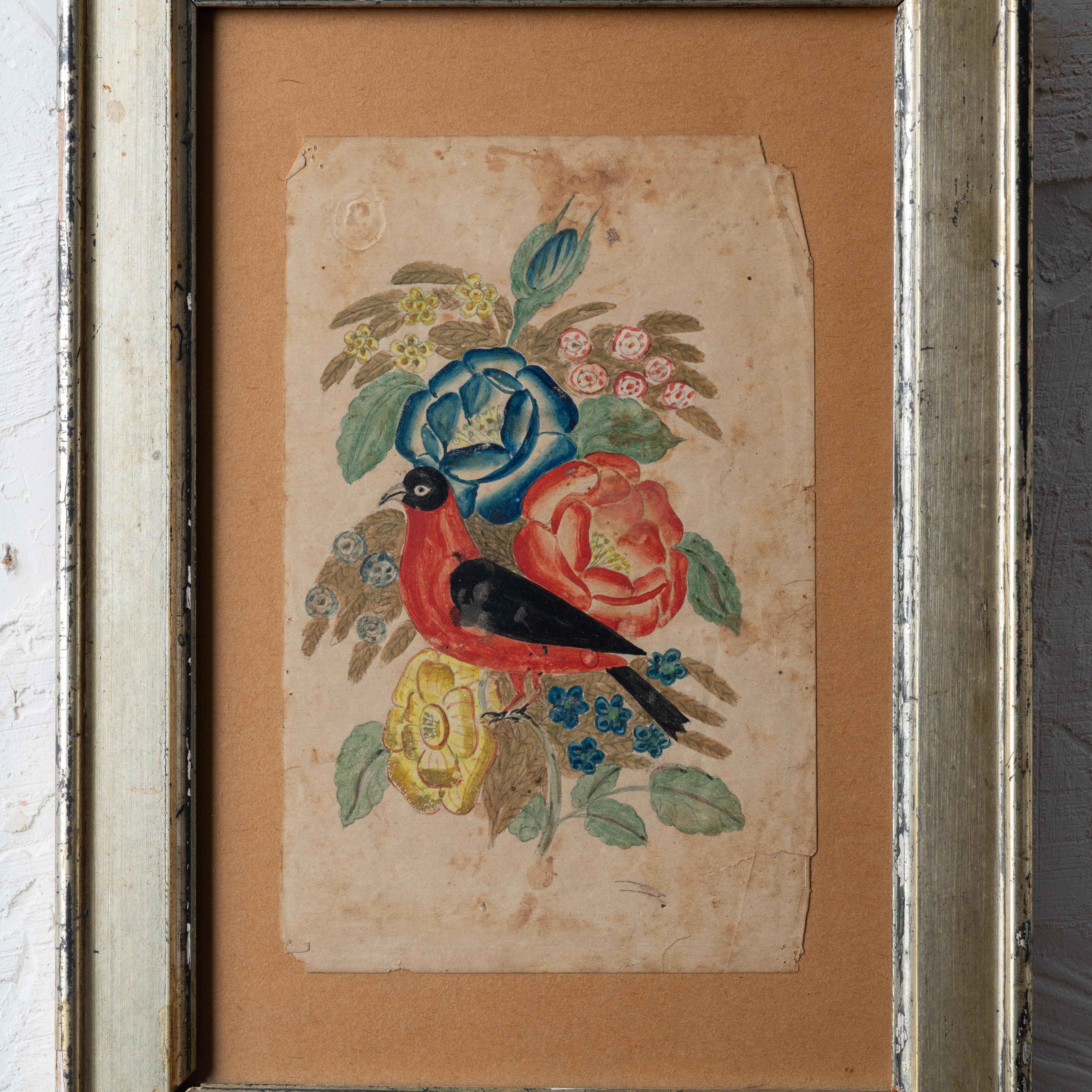 American Pennsylvania Fraktur Bird & Flowers, 19th Century For Sale