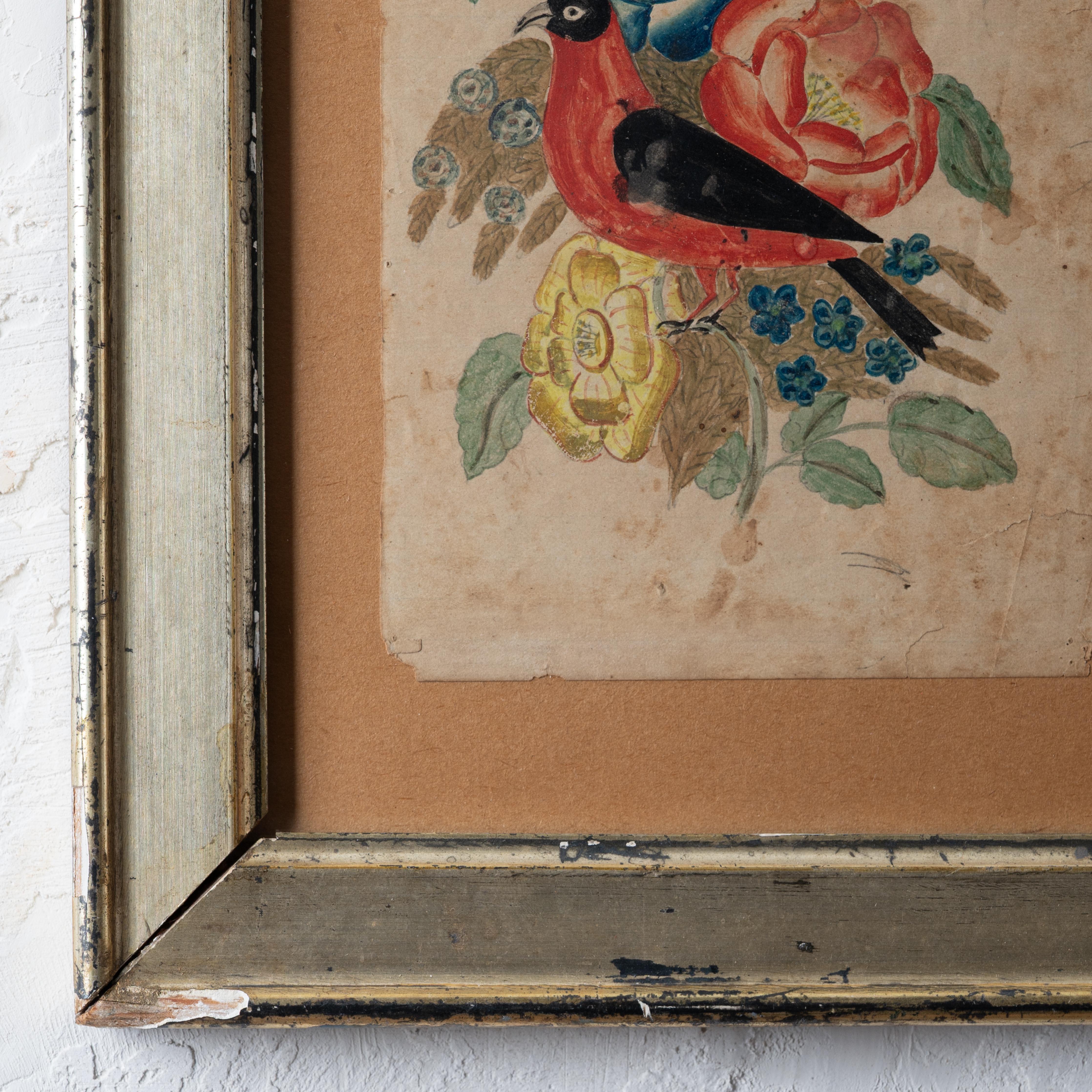 Pennsylvania Fraktur Bird & Flowers, 19th Century In Fair Condition For Sale In Savannah, GA