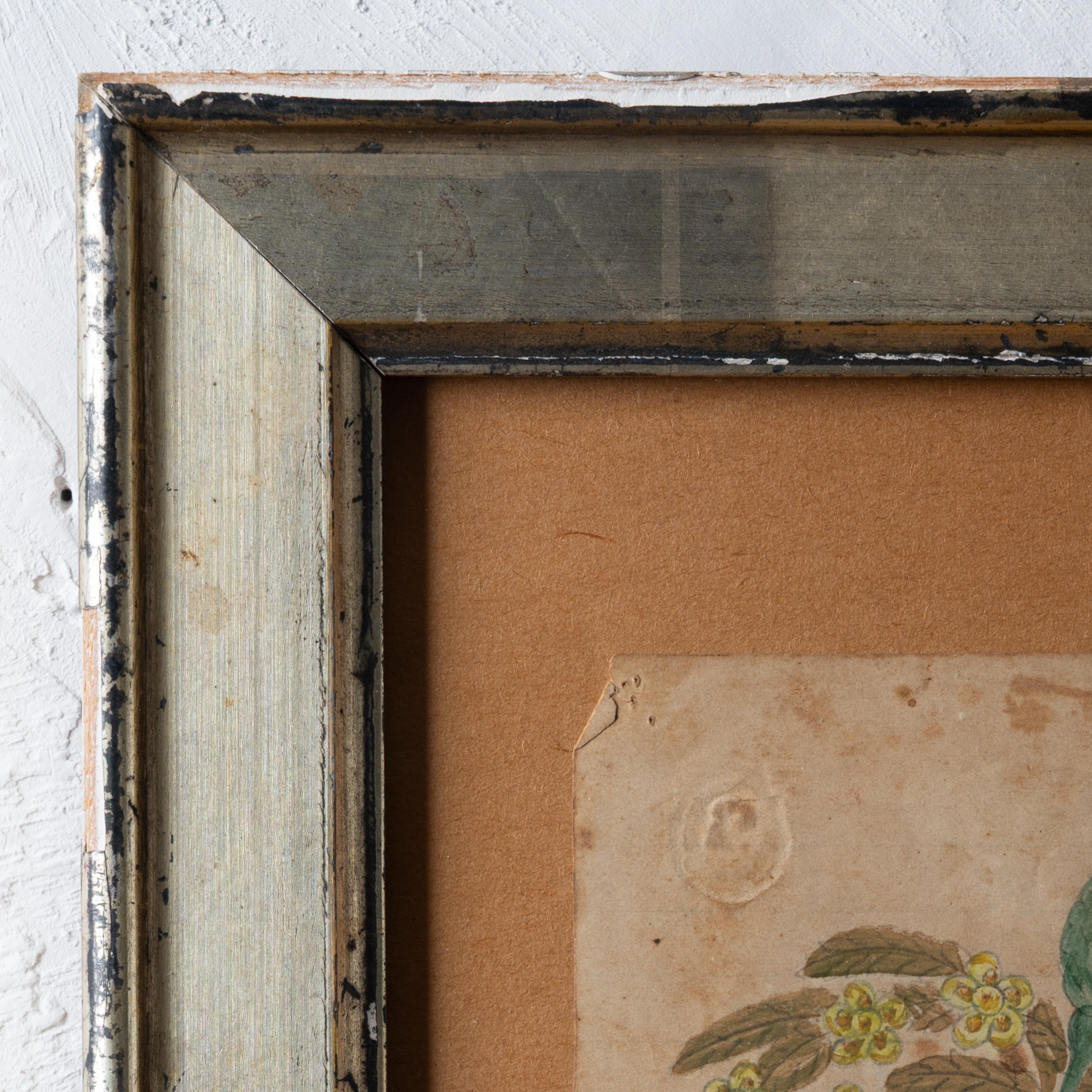 Glass Pennsylvania Fraktur Bird & Flowers, 19th Century For Sale