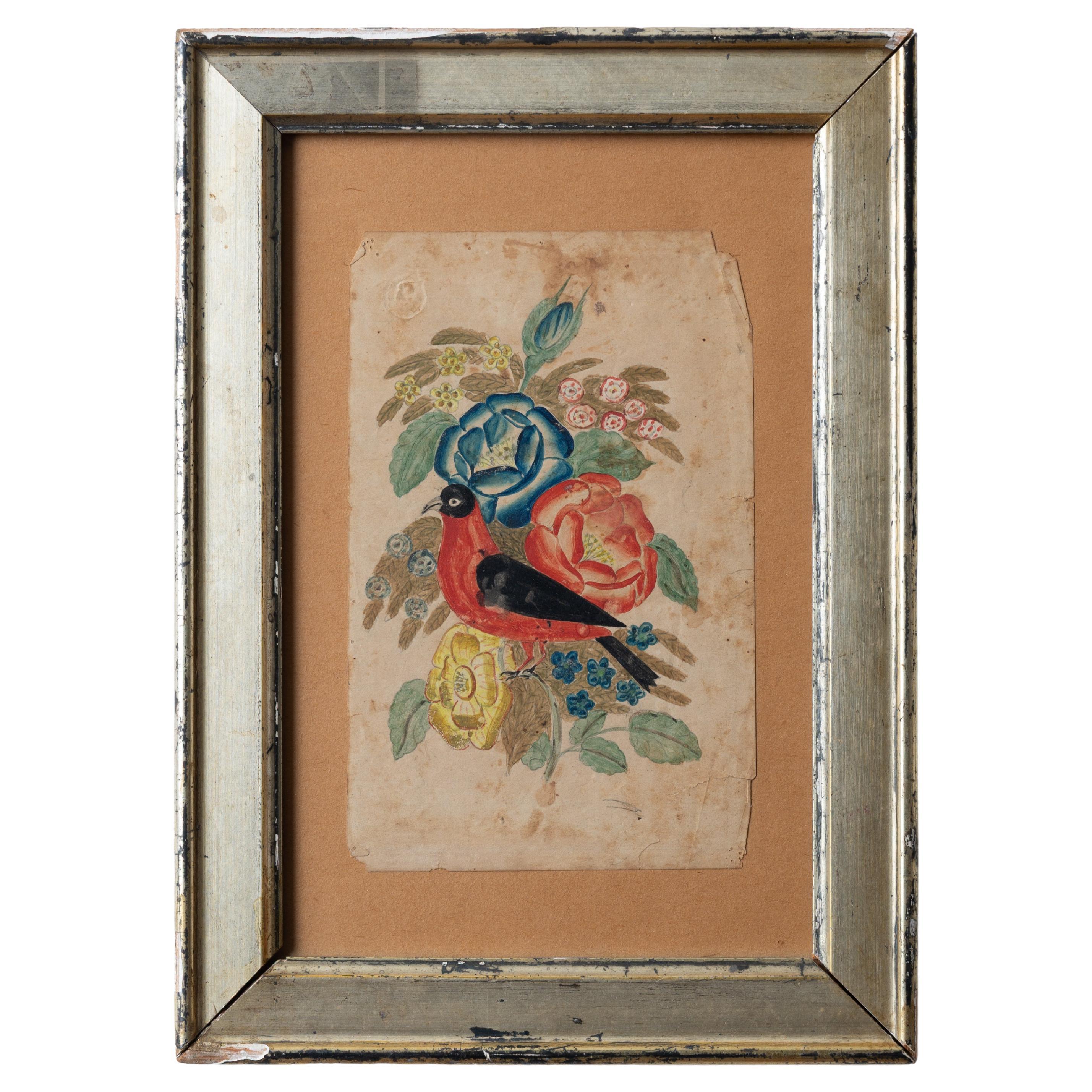 Pennsylvania Fraktur Bird & Flowers, 19th Century For Sale