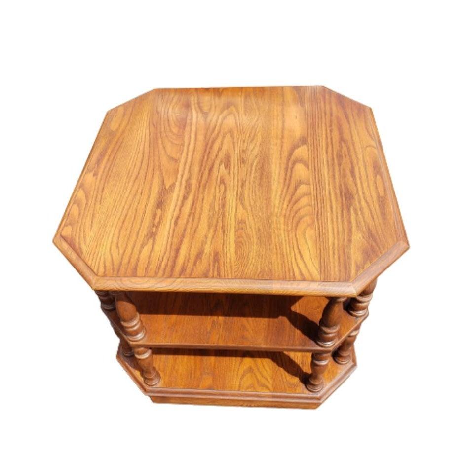 Vintage rare Pennsylvania House solid tiger oak 3 tier table. Excellent condition. Table measures 26w X 26D x 22H.
 